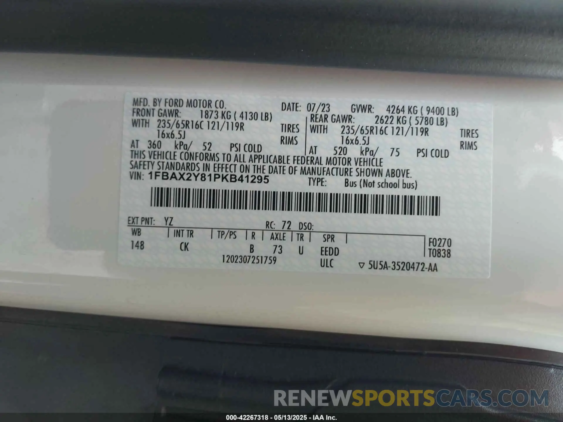 9 fotografías del automóvil dañado 1FBAX2Y81PKB41295 FORD TRANSIT-350 PASSENGER VAN 2023