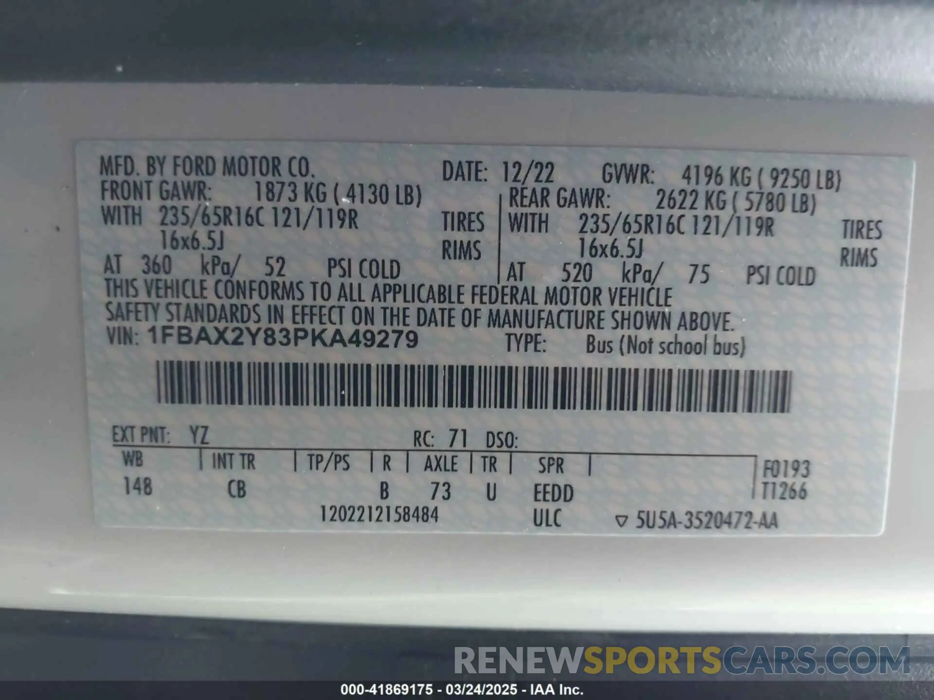 9 fotografías del automóvil dañado 1FBAX2Y83PKA49279 FORD TRANSIT-350 PASSENGER VAN 2023