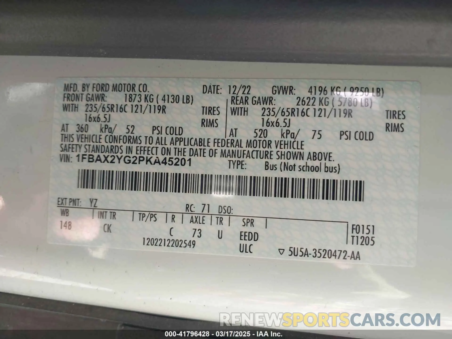 9 fotografías del automóvil dañado 1FBAX2YG2PKA45201 FORD TRANSIT-350 PASSENGER VAN 2023
