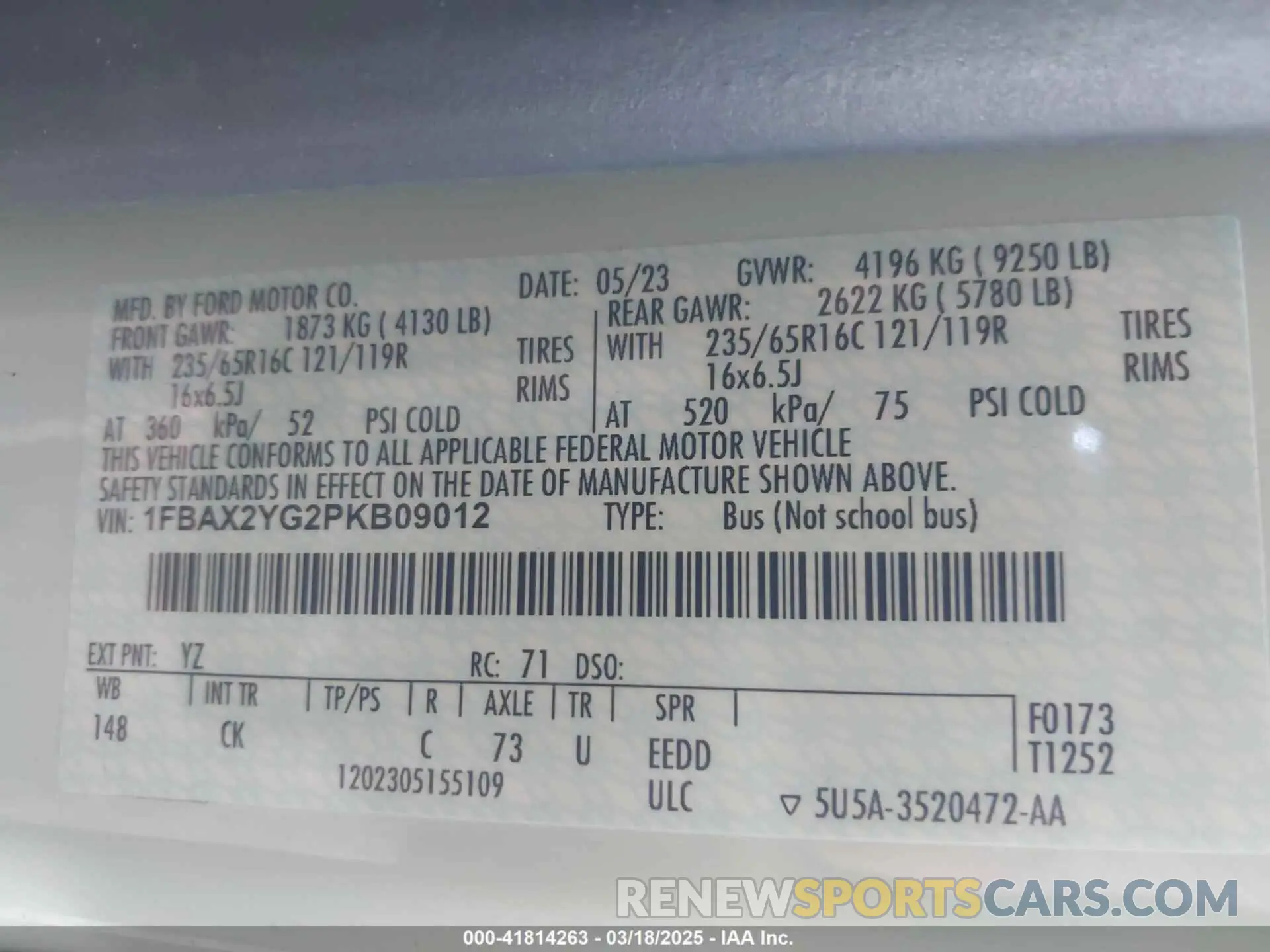 9 fotografías del automóvil dañado 1FBAX2YG2PKB09012 FORD TRANSIT-350 PASSENGER VAN 2023