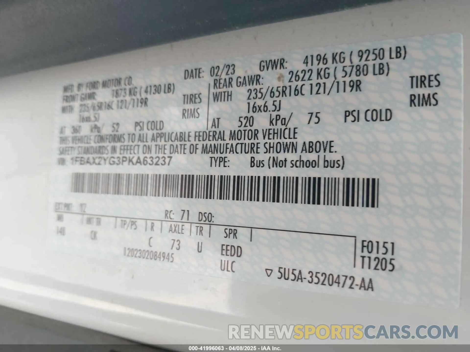 9 fotografías del automóvil dañado 1FBAX2YG3PKA63237 FORD TRANSIT-350 PASSENGER VAN 2023