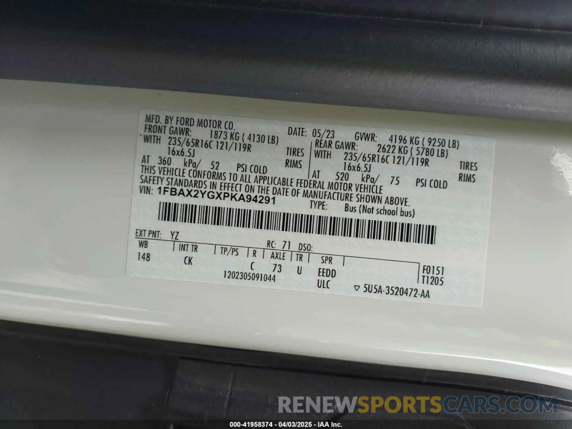 9 fotografías del automóvil dañado 1FBAX2YGXPKA94291 FORD TRANSIT-350 PASSENGER VAN 2023