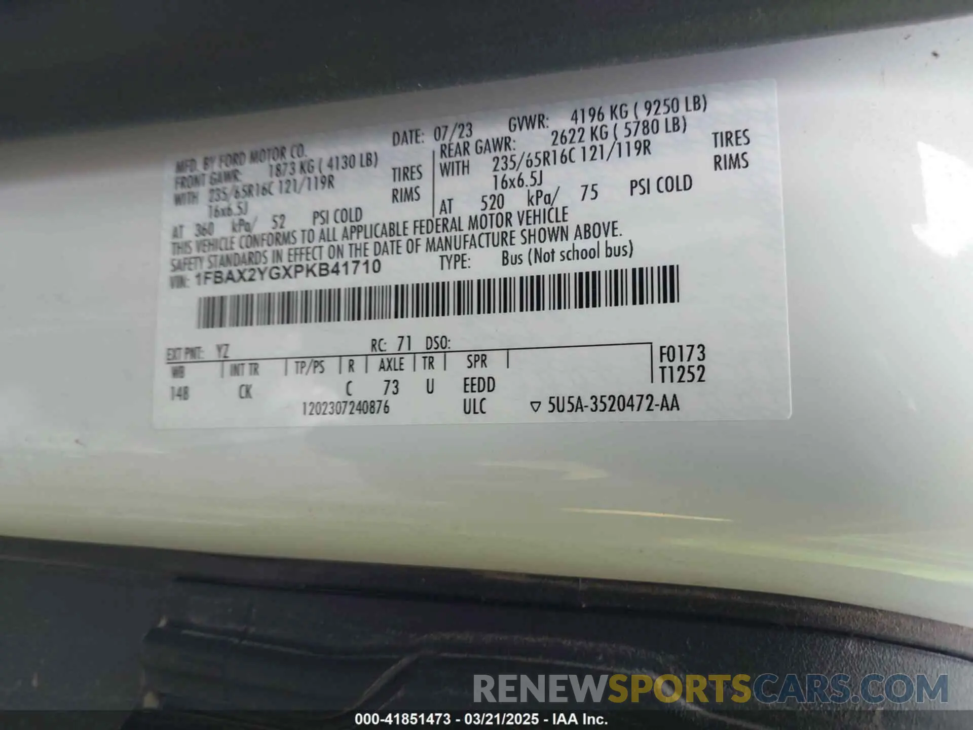 9 fotografías del automóvil dañado 1FBAX2YGXPKB41710 FORD TRANSIT-350 PASSENGER VAN 2023