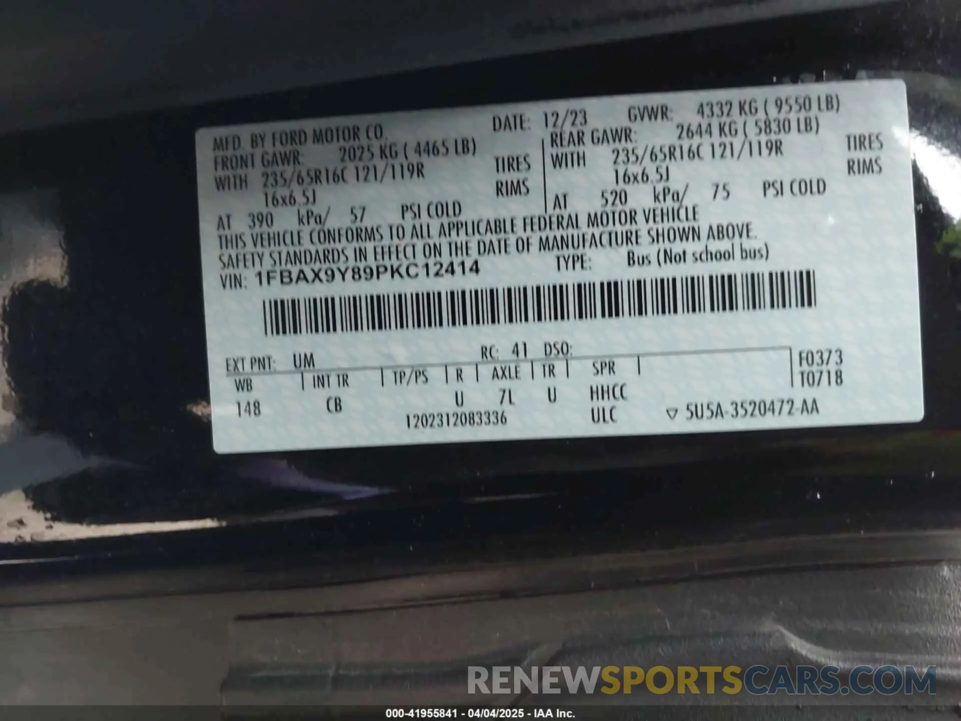9 fotografías del automóvil dañado 1FBAX9Y89PKC12414 FORD TRANSIT-350 PASSENGER VAN 2023