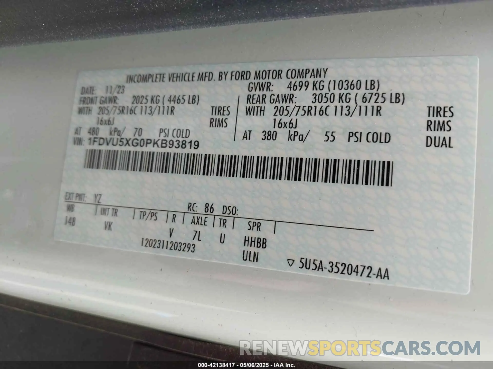 8 fotografías del automóvil dañado 1FDVU5XG0PKB93819 FORD TRANSIT-350 PASSENGER VAN 2023