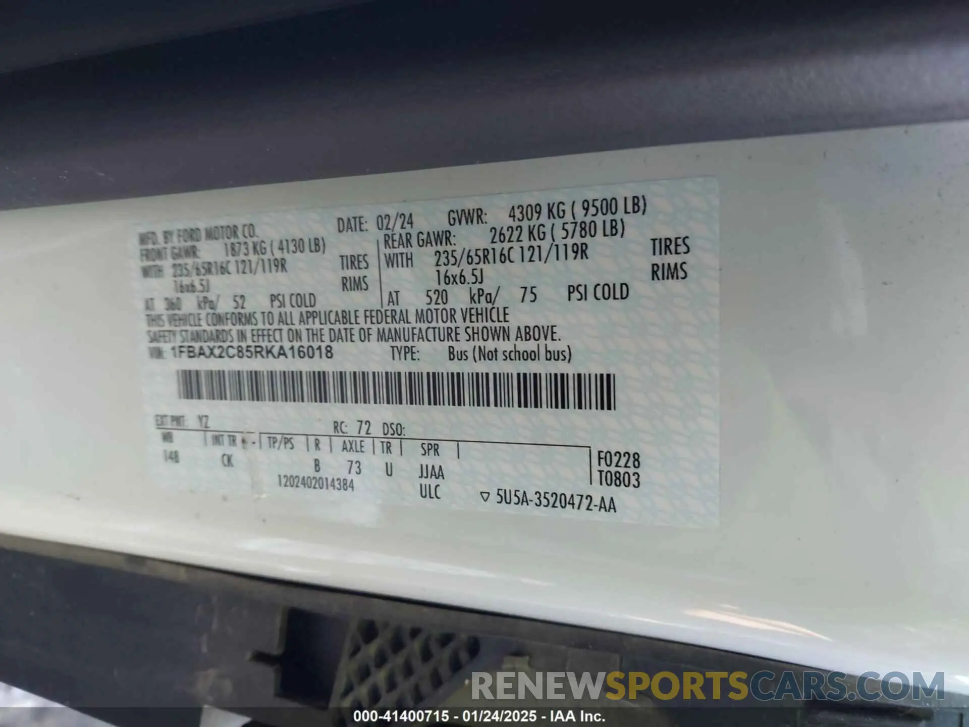 9 fotografías del automóvil dañado 1FBAX2C85RKA16018 FORD TRANSIT-350 PASSENGER VAN 2024