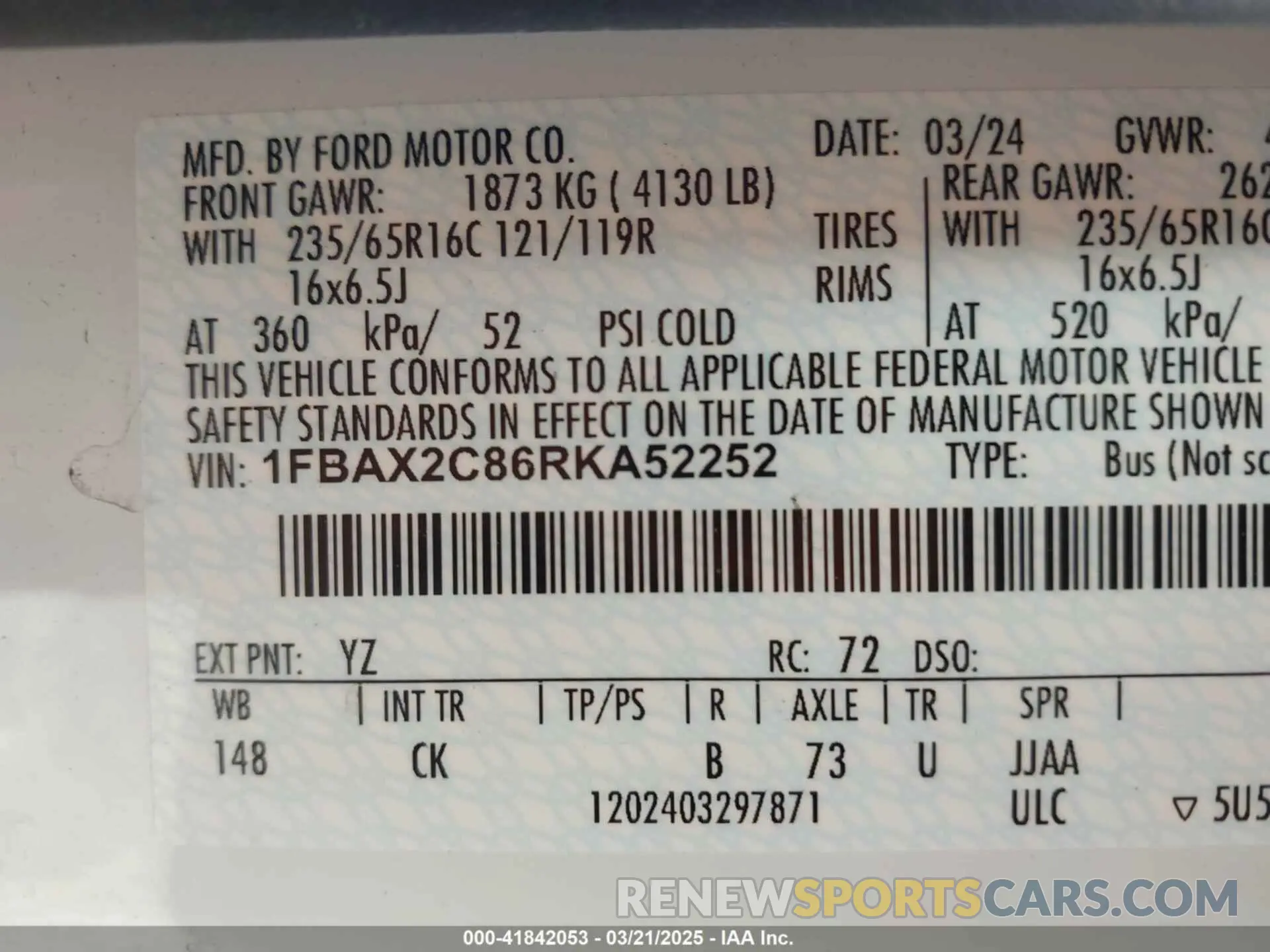 9 fotografías del automóvil dañado 1FBAX2C86RKA52252 FORD TRANSIT-350 PASSENGER VAN 2024