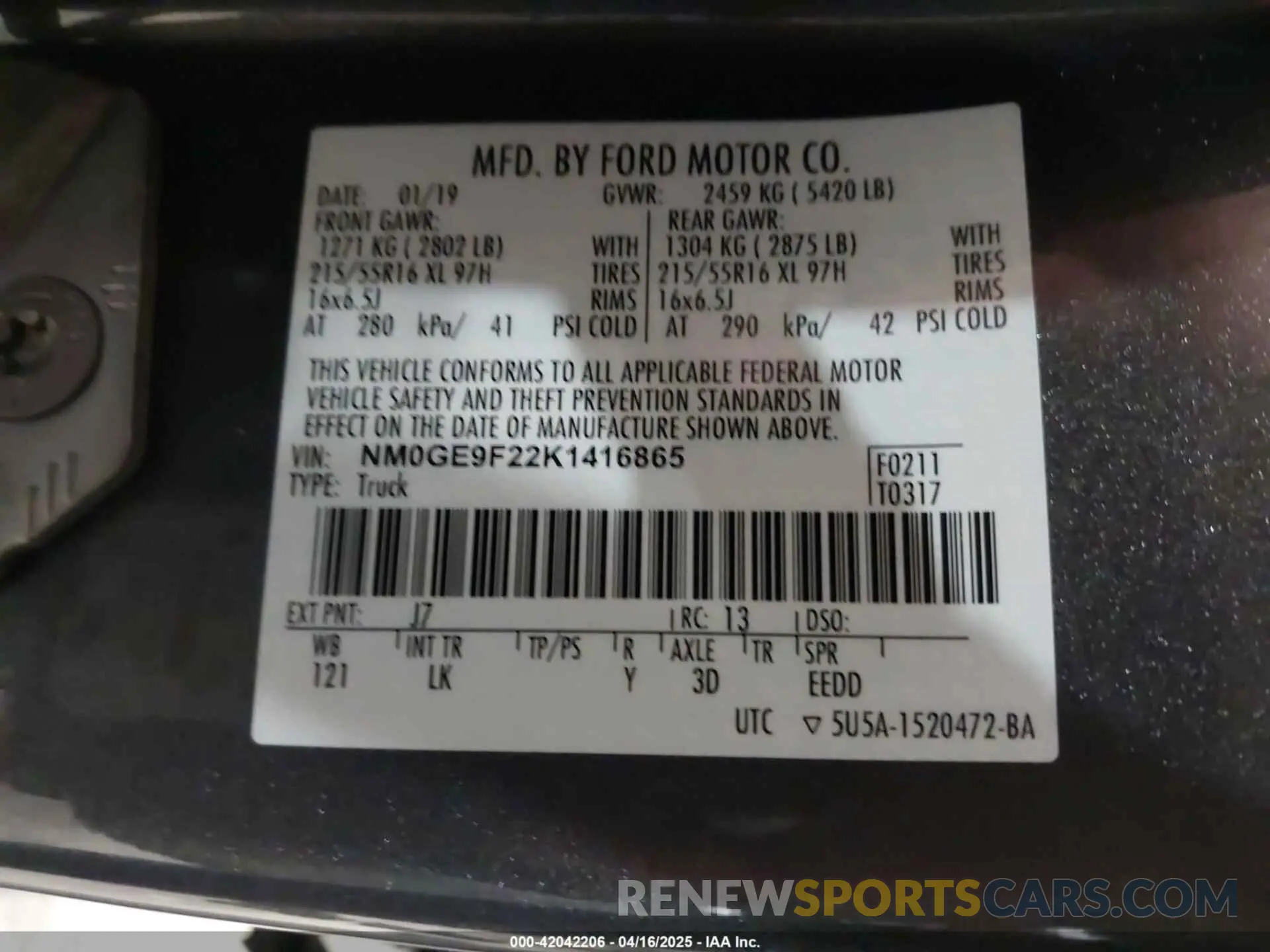 9 fotografías del automóvil dañado NM0GE9F22K1416865 FORD TRANSIT CONNECT 2019