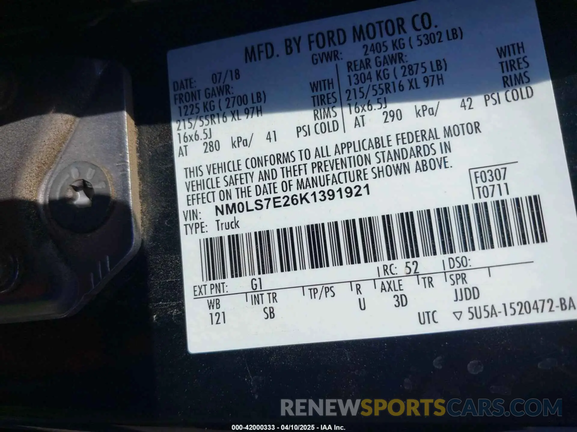 9 fotografías del automóvil dañado NM0LS7E26K1391921 FORD TRANSIT CONNECT 2019