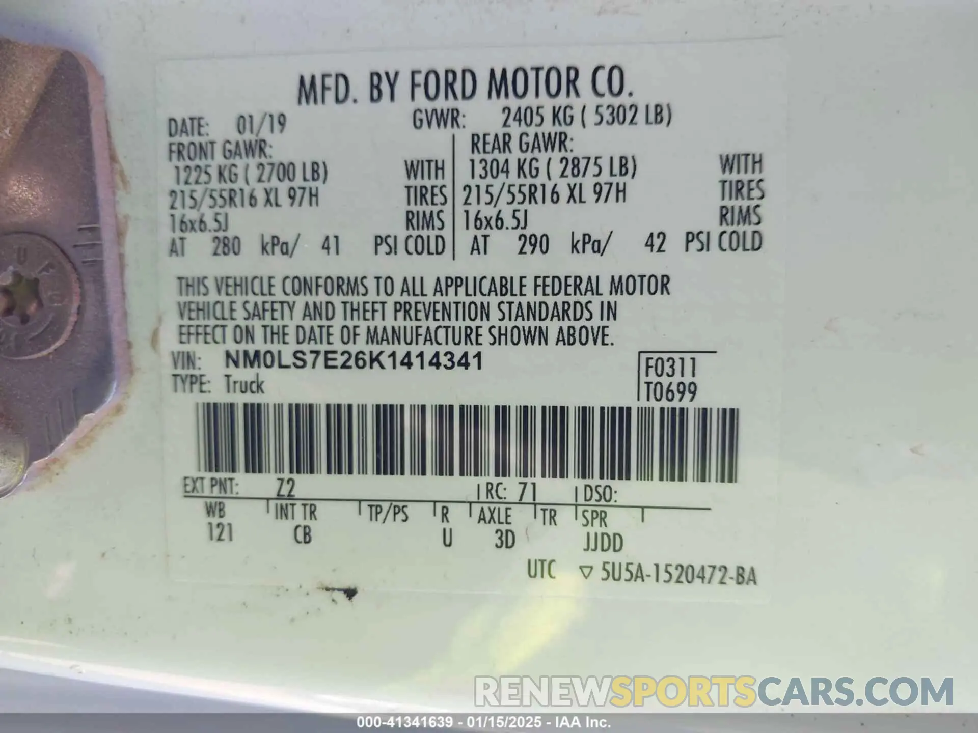 9 fotografías del automóvil dañado NM0LS7E26K1414341 FORD TRANSIT CONNECT 2019