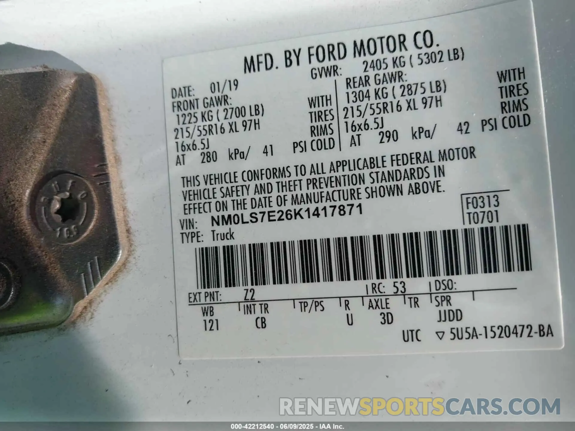 9 fotografías del automóvil dañado NM0LS7E26K1417871 FORD TRANSIT CONNECT 2019
