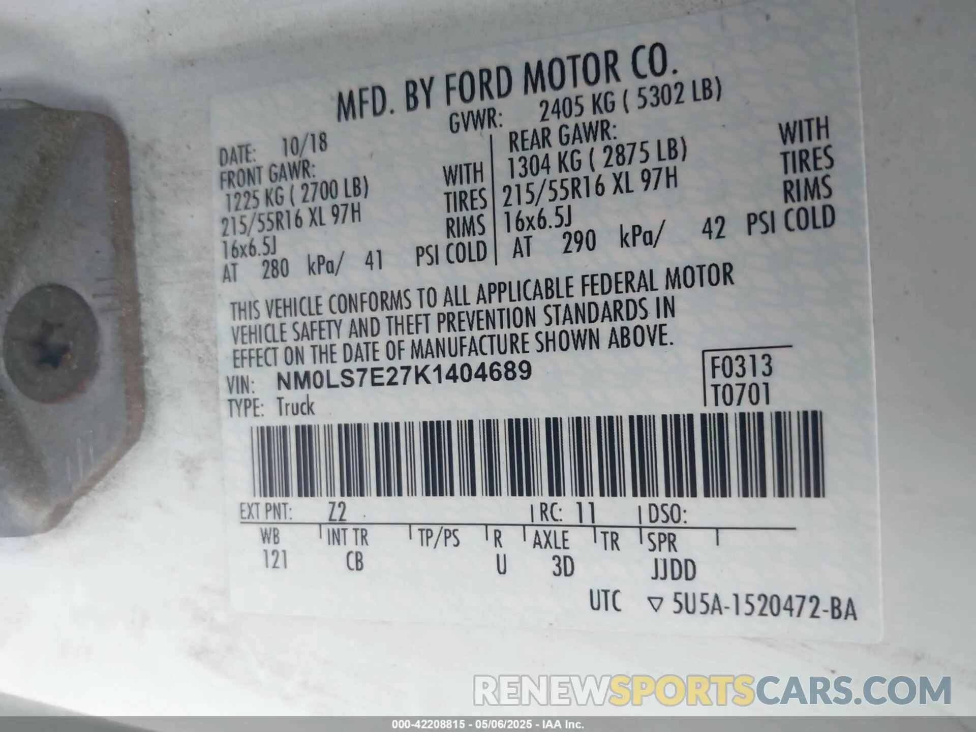 9 fotografías del automóvil dañado NM0LS7E27K1404689 FORD TRANSIT CONNECT 2019