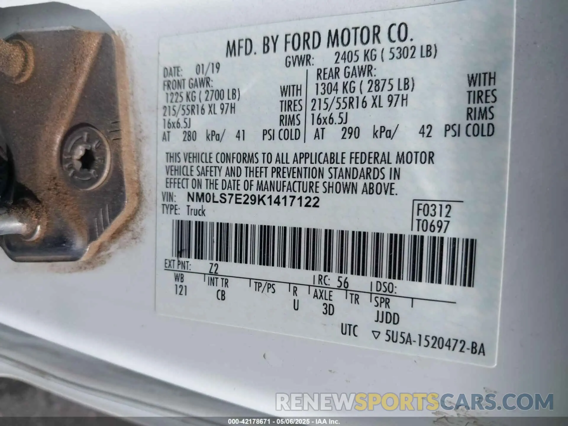 9 fotografías del automóvil dañado NM0LS7E29K1417122 FORD TRANSIT CONNECT 2019
