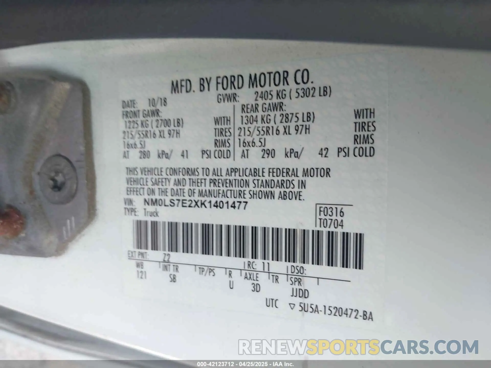 9 fotografías del automóvil dañado NM0LS7E2XK1401477 FORD TRANSIT CONNECT 2019