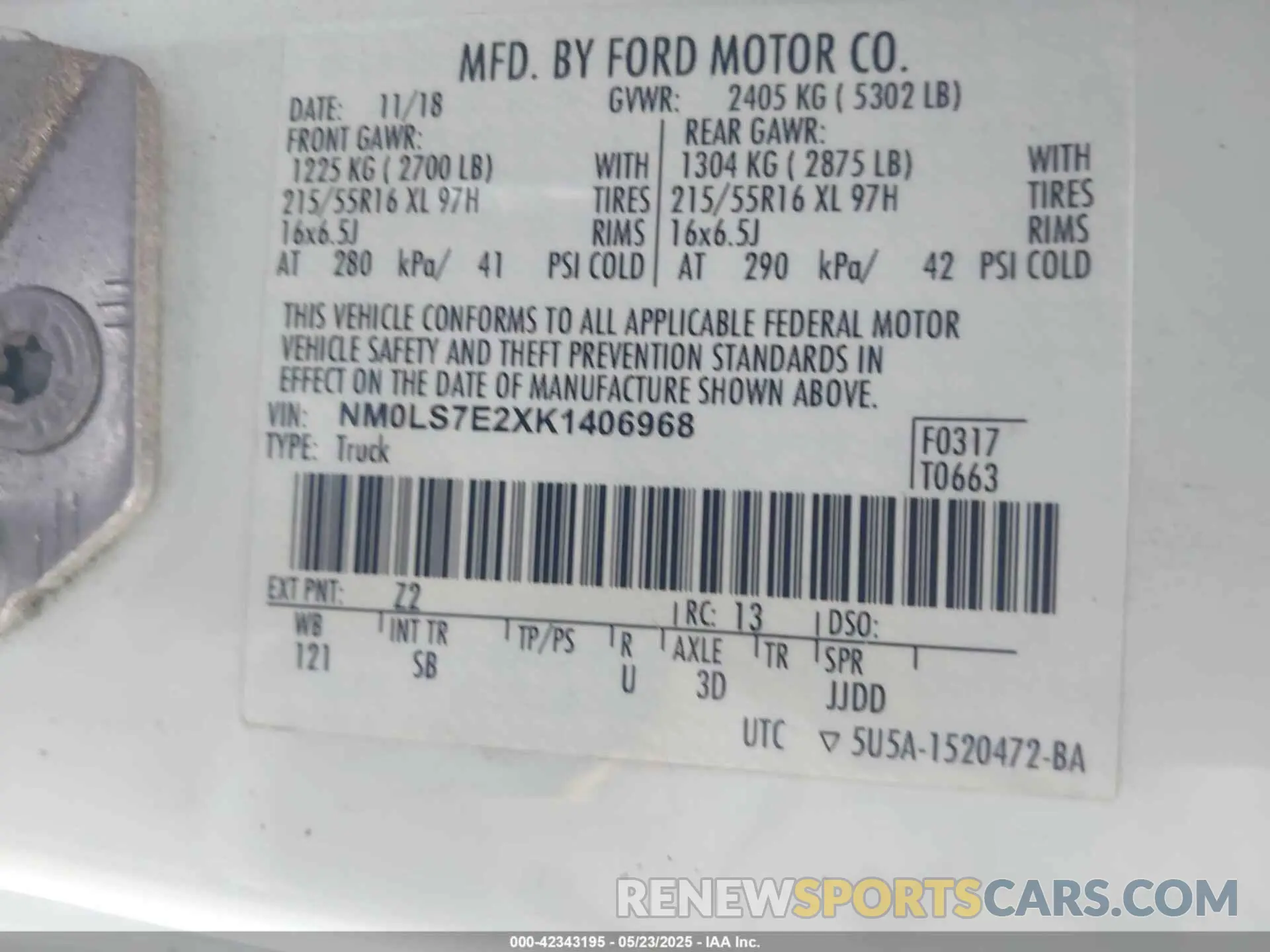 9 fotografías del automóvil dañado NM0LS7E2XK1406968 FORD TRANSIT CONNECT 2019