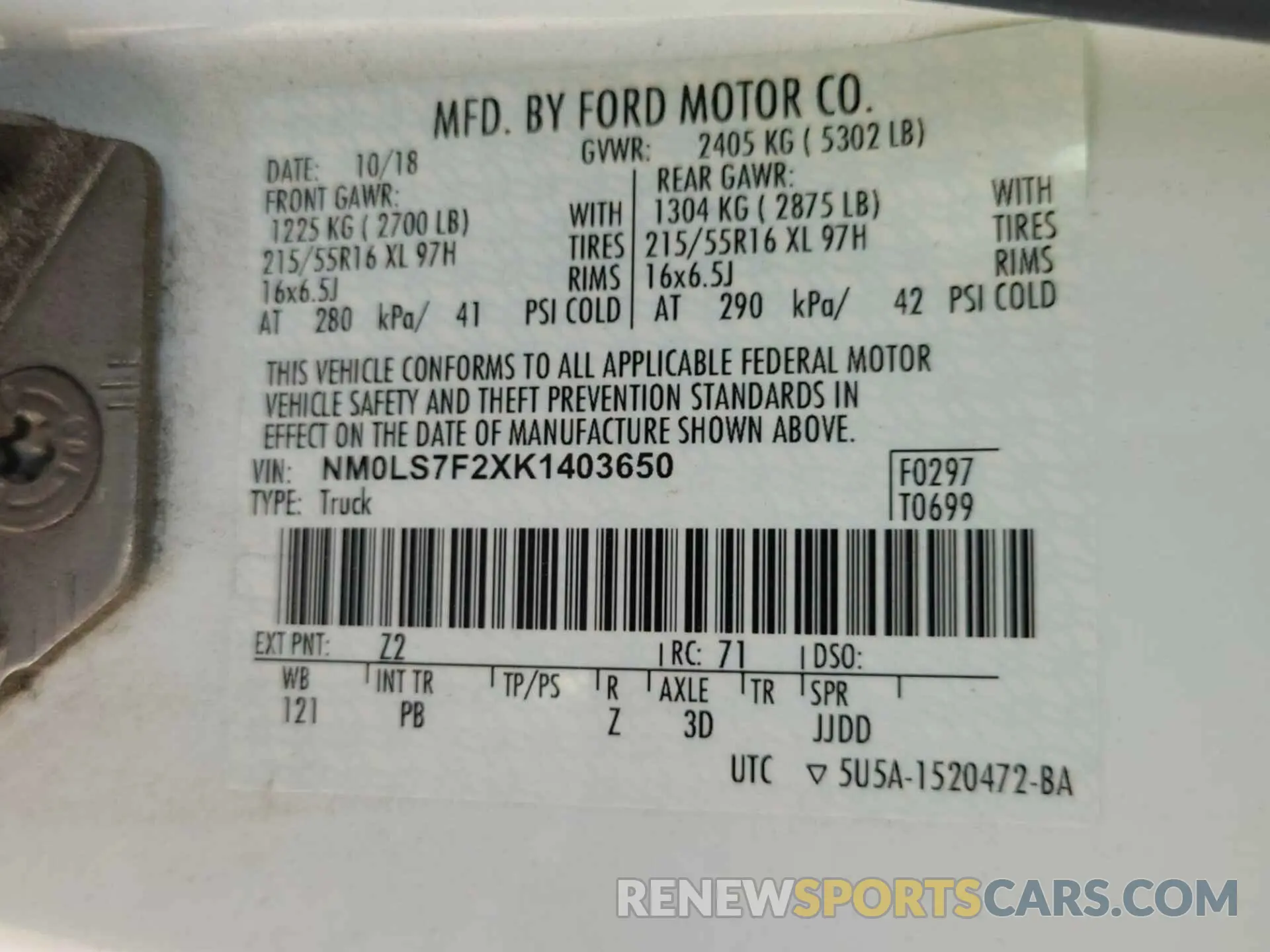 42 fotografías del automóvil dañado NM0LS7F2XK1403650 FORD TRANSIT CONNECT 2019