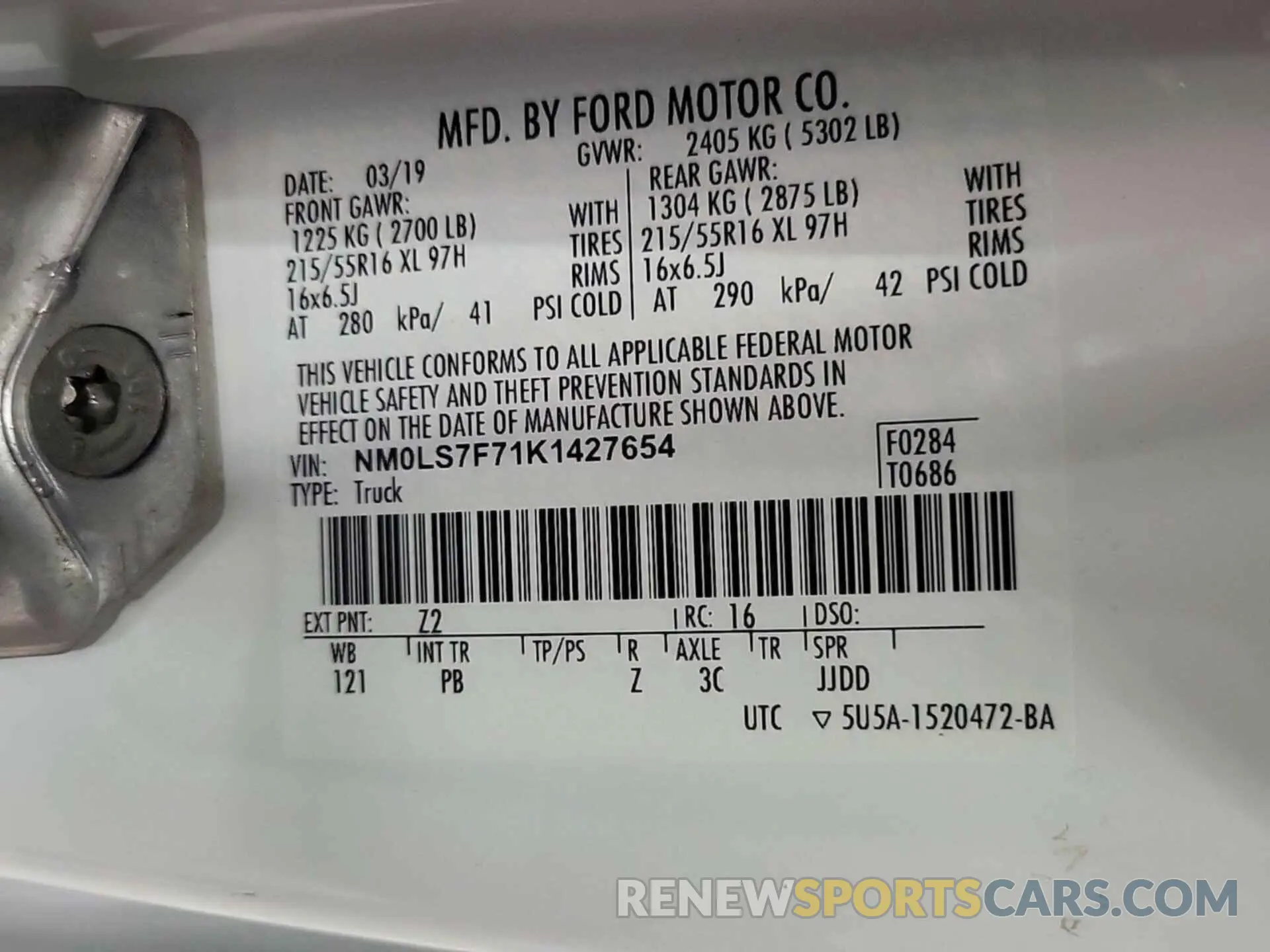 5 fotografías del automóvil dañado NM0LS7F71K1427654 FORD TRANSIT CONNECT 2019