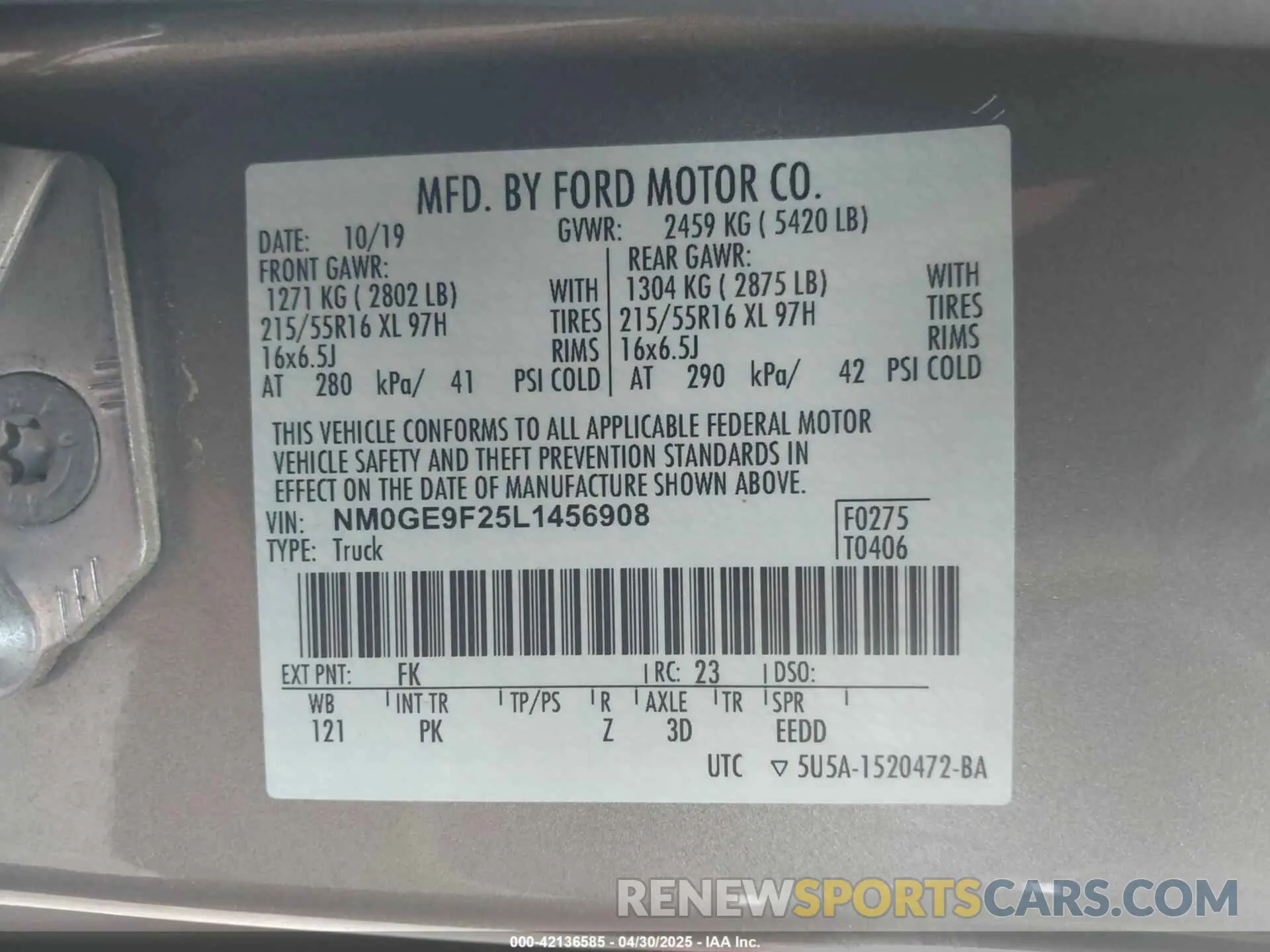 9 fotografías del automóvil dañado NM0GE9F25L1456908 FORD TRANSIT CONNECT 2020