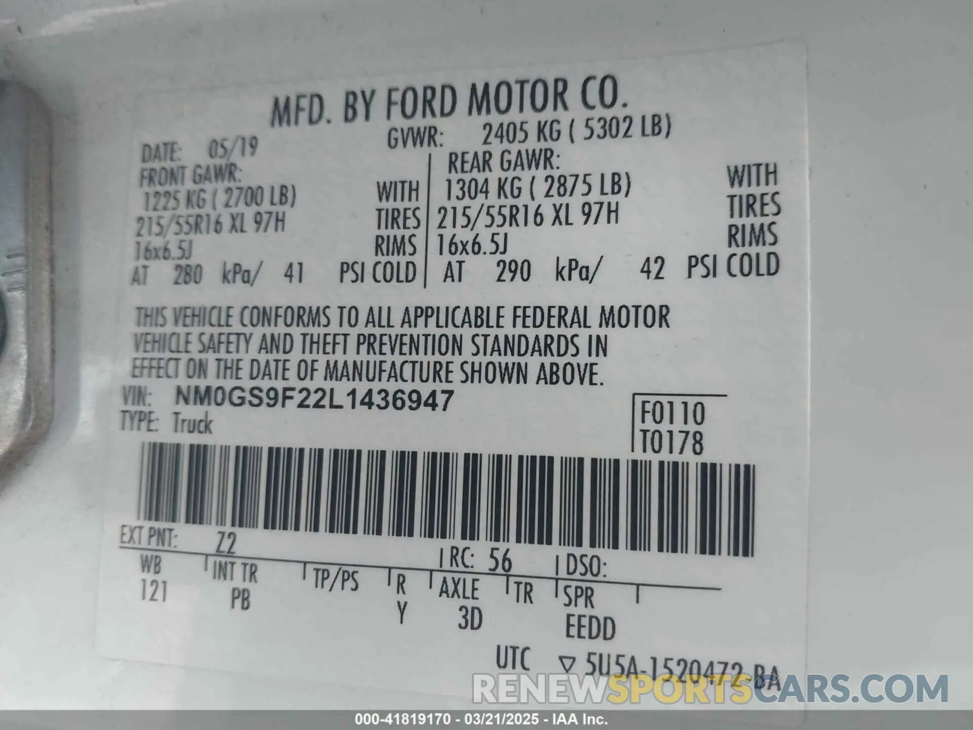 9 fotografías del automóvil dañado NM0GS9F22L1436947 FORD TRANSIT CONNECT 2020