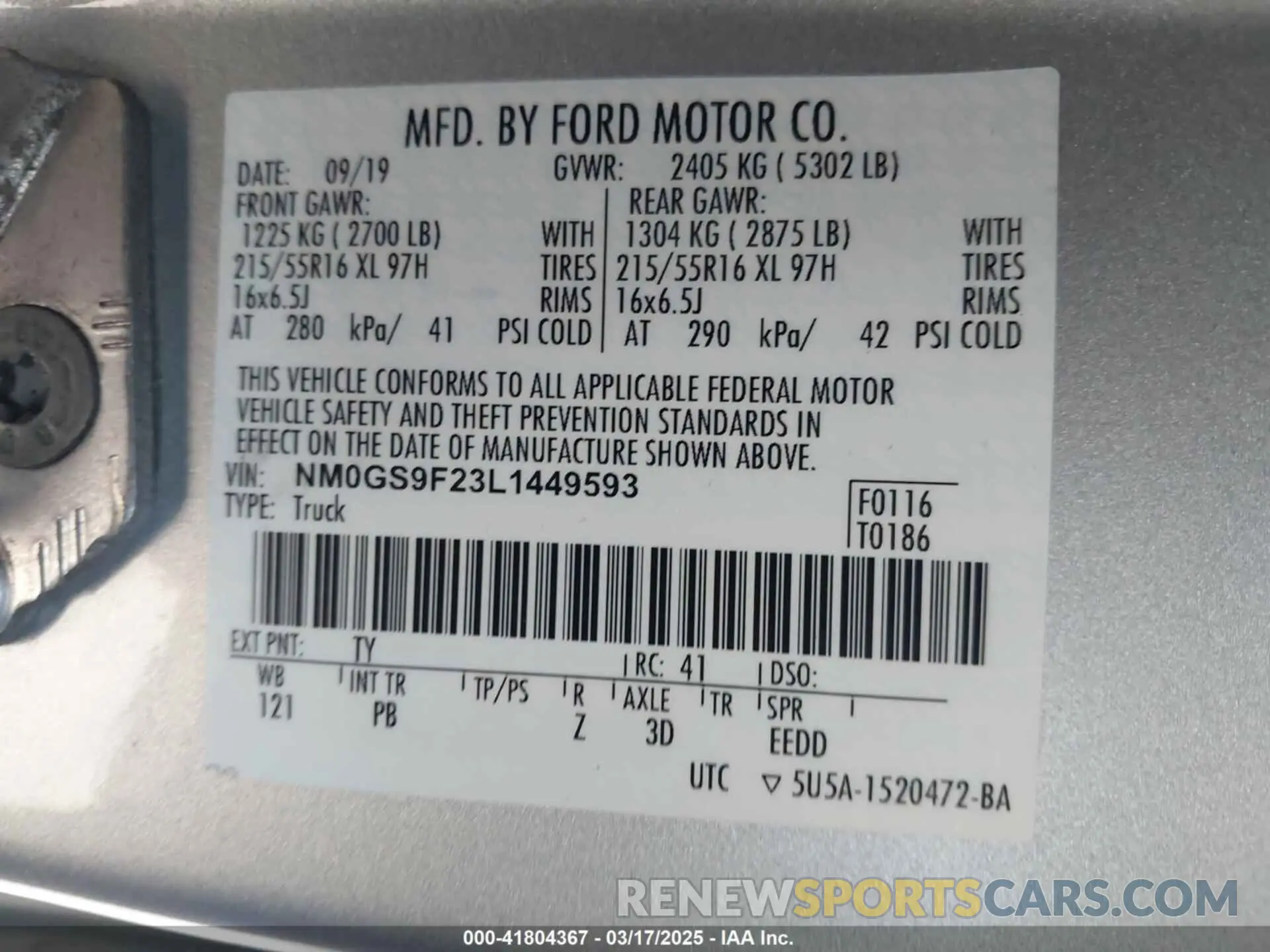 9 fotografías del automóvil dañado NM0GS9F23L1449593 FORD TRANSIT CONNECT 2020