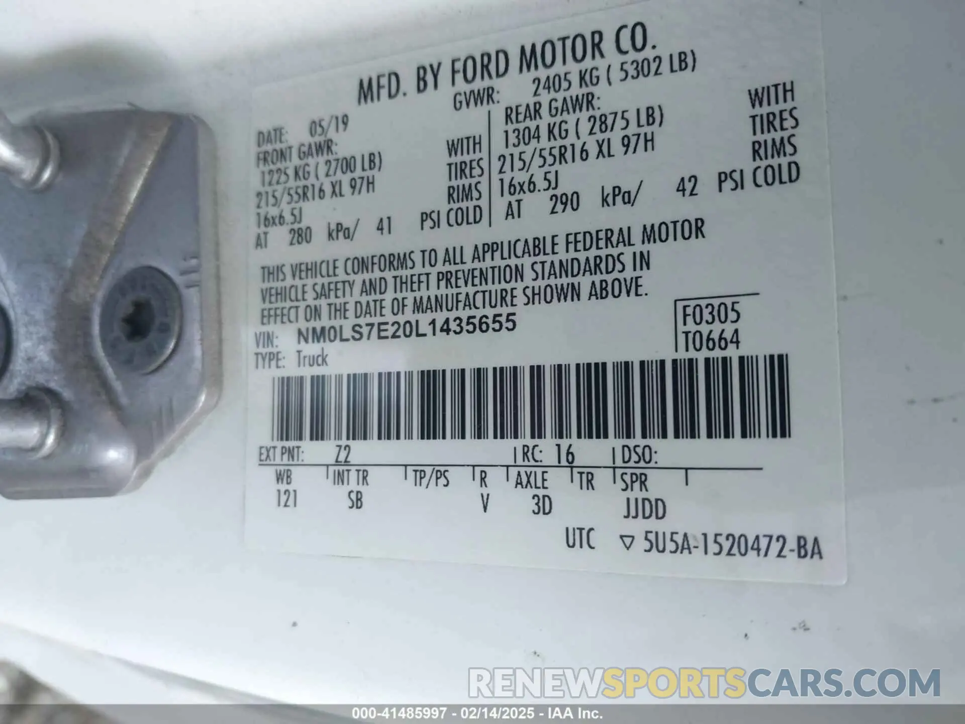 9 fotografías del automóvil dañado NM0LS7E20L1435655 FORD TRANSIT CONNECT 2020