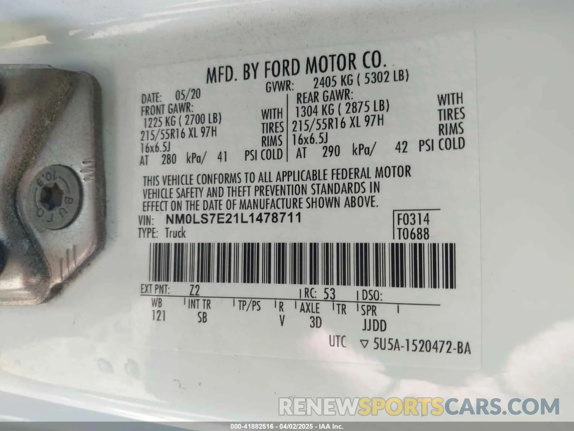 9 fotografías del automóvil dañado NM0LS7E21L1478711 FORD TRANSIT CONNECT 2020