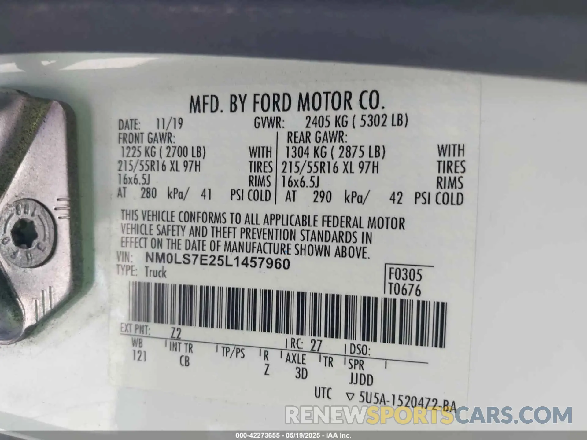 9 fotografías del automóvil dañado NM0LS7E25L1457960 FORD TRANSIT CONNECT 2020