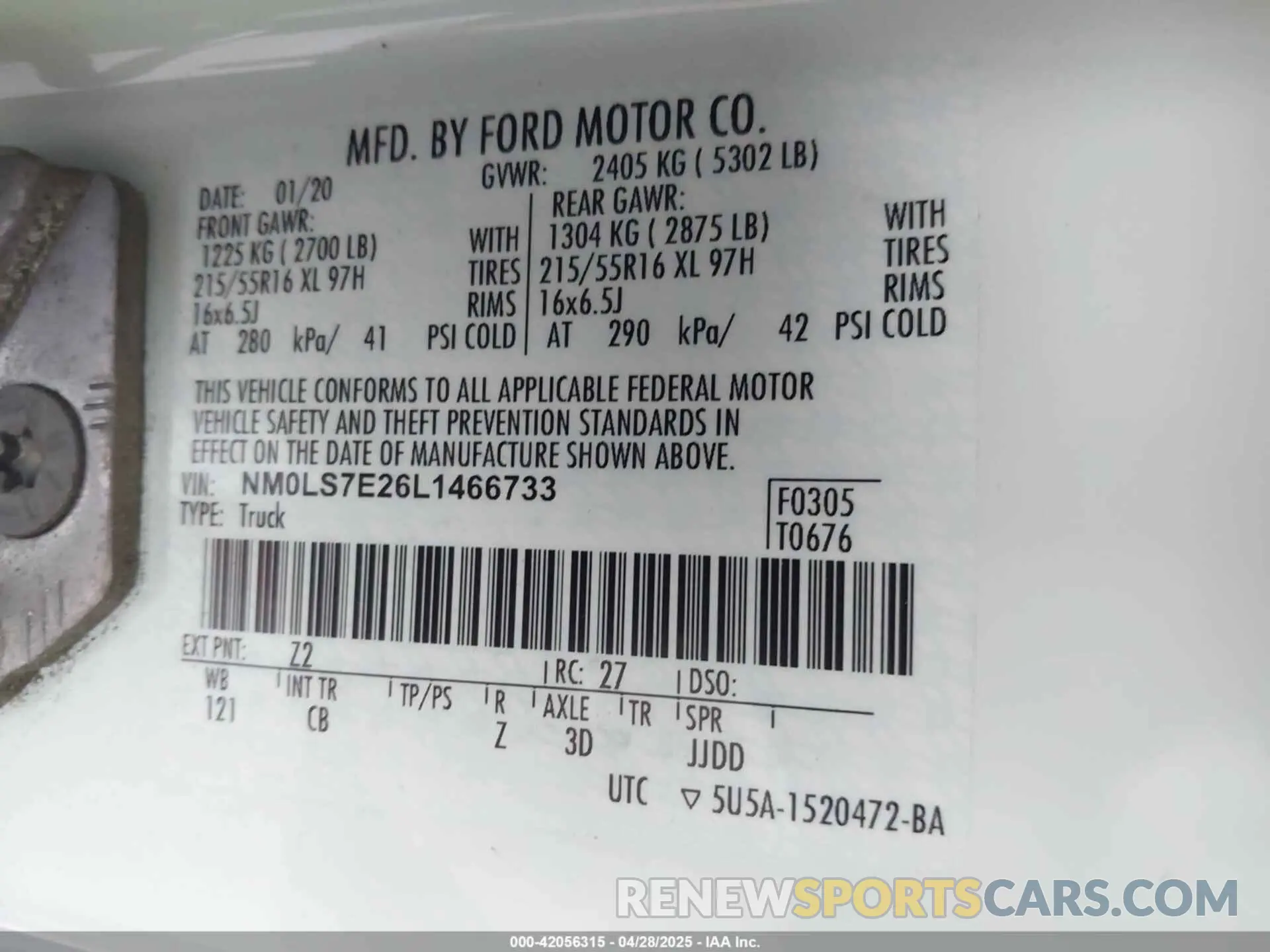 9 fotografías del automóvil dañado NM0LS7E26L1466733 FORD TRANSIT CONNECT 2020