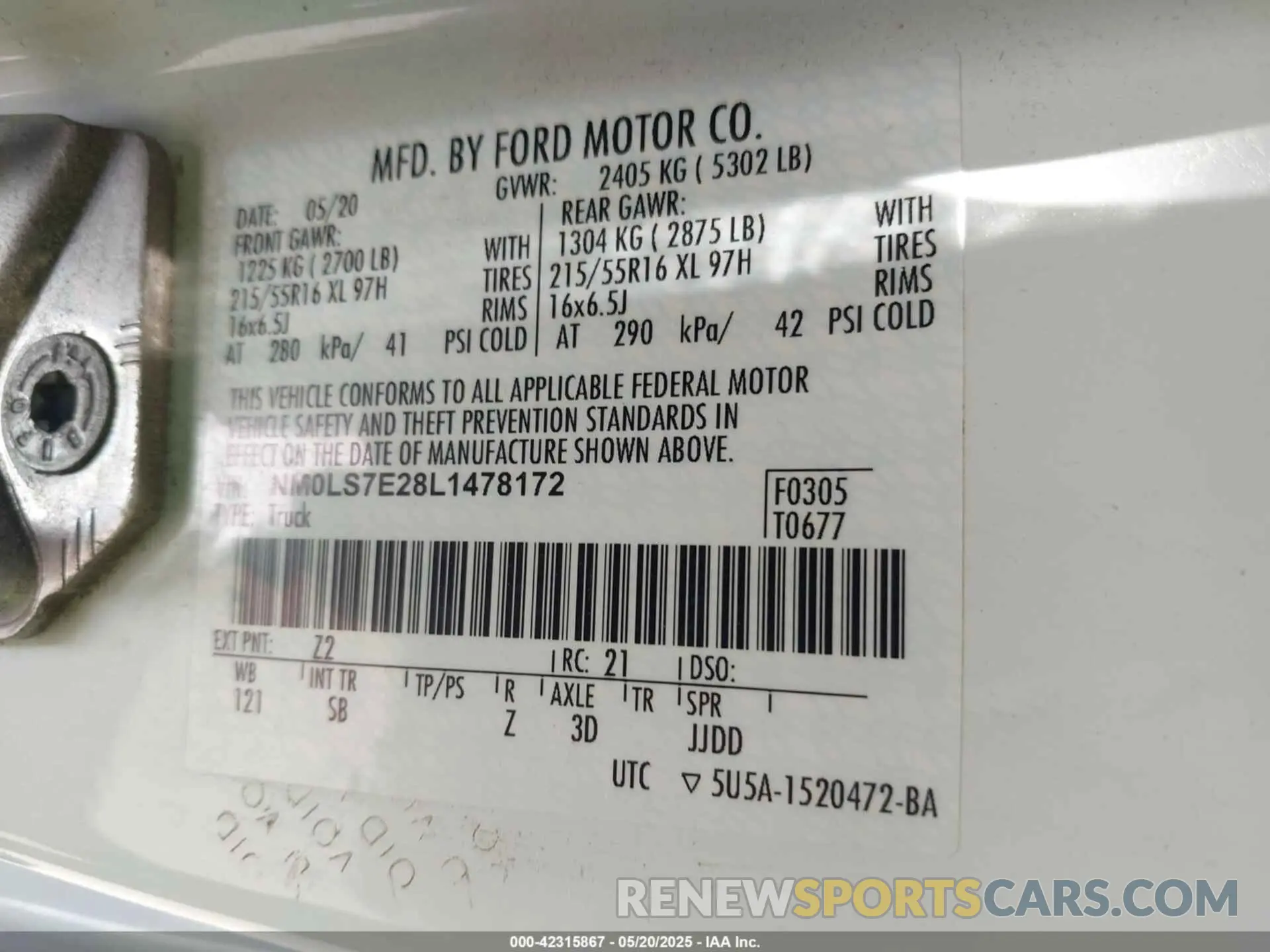 9 fotografías del automóvil dañado NM0LS7E28L1478172 FORD TRANSIT CONNECT 2020