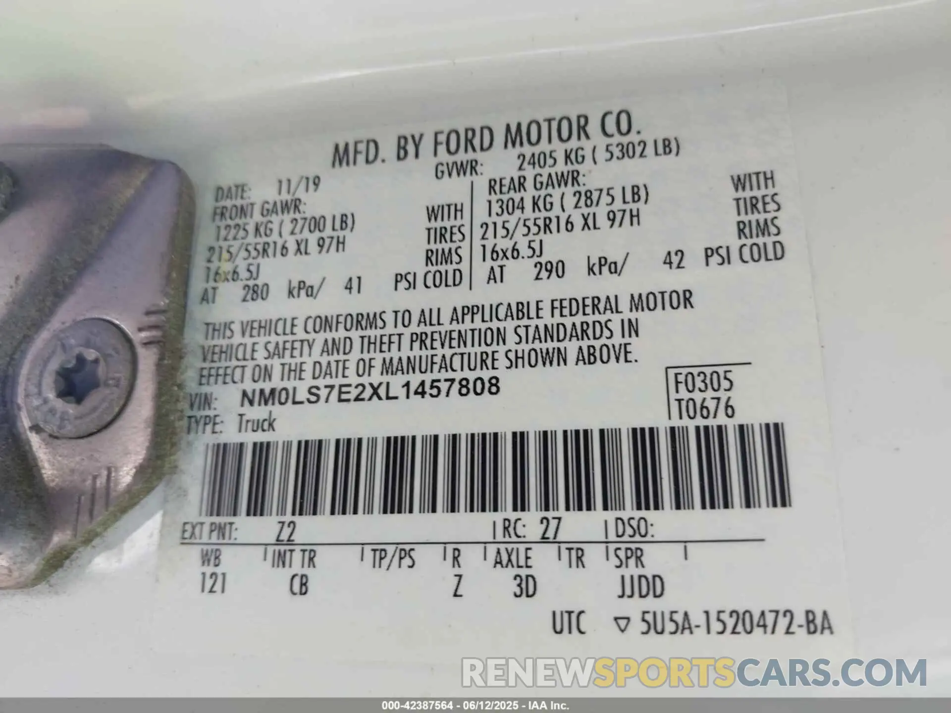 9 fotografías del automóvil dañado NM0LS7E2XL1457808 FORD TRANSIT CONNECT 2020