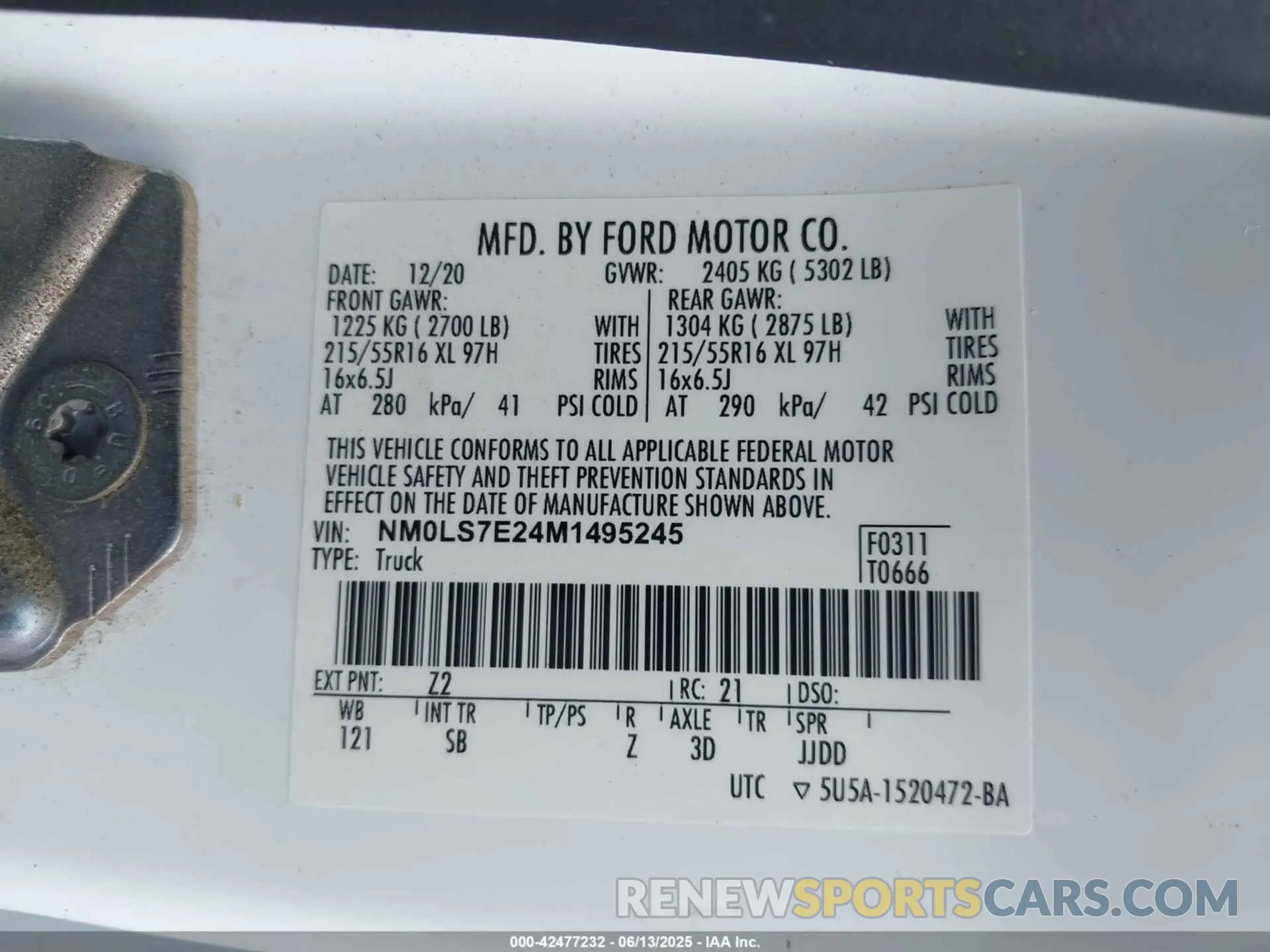 9 fotografías del automóvil dañado NM0LS7E24M1495245 FORD TRANSIT CONNECT 2021