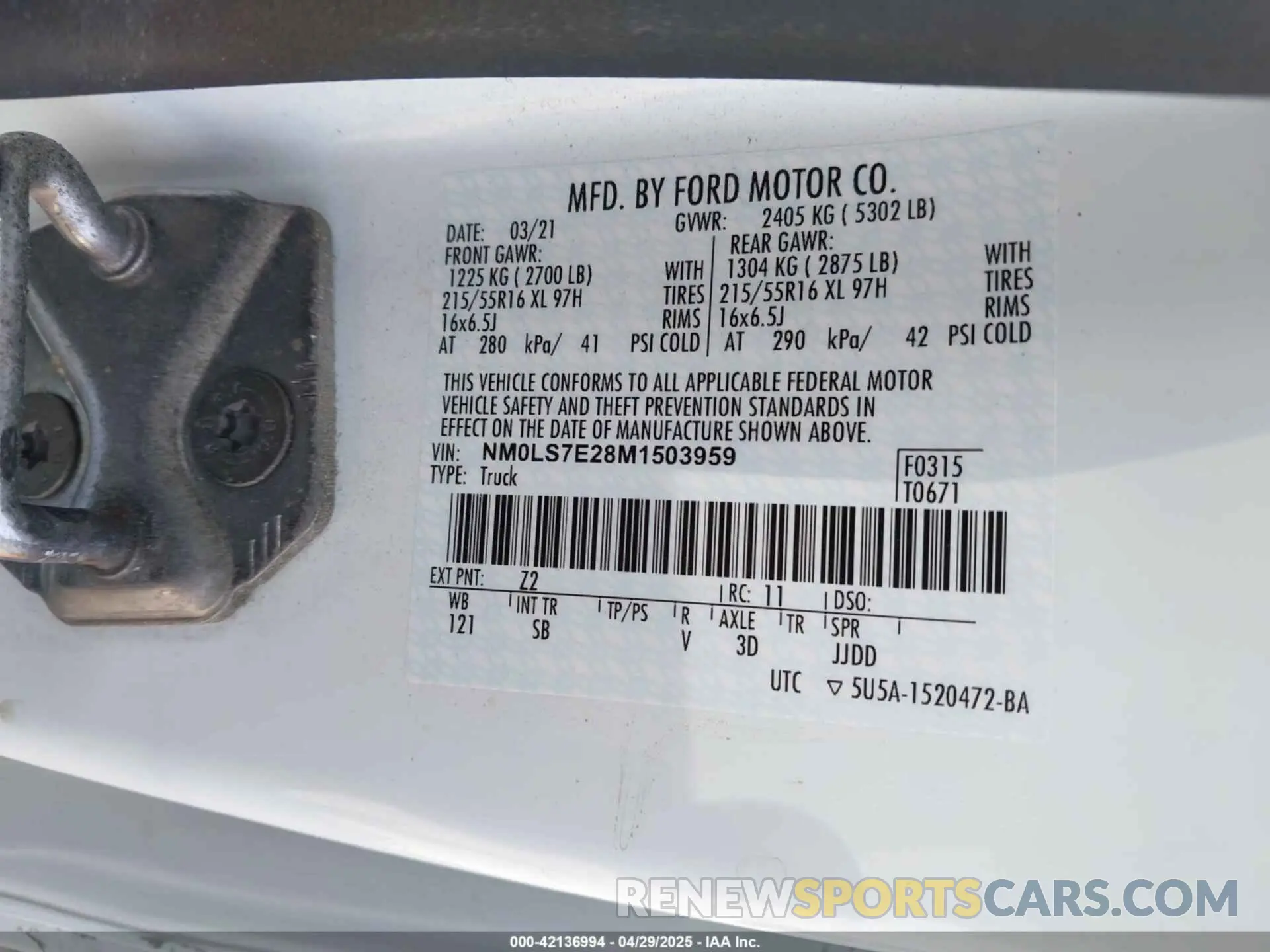 9 fotografías del automóvil dañado NM0LS7E28M1503959 FORD TRANSIT CONNECT 2021