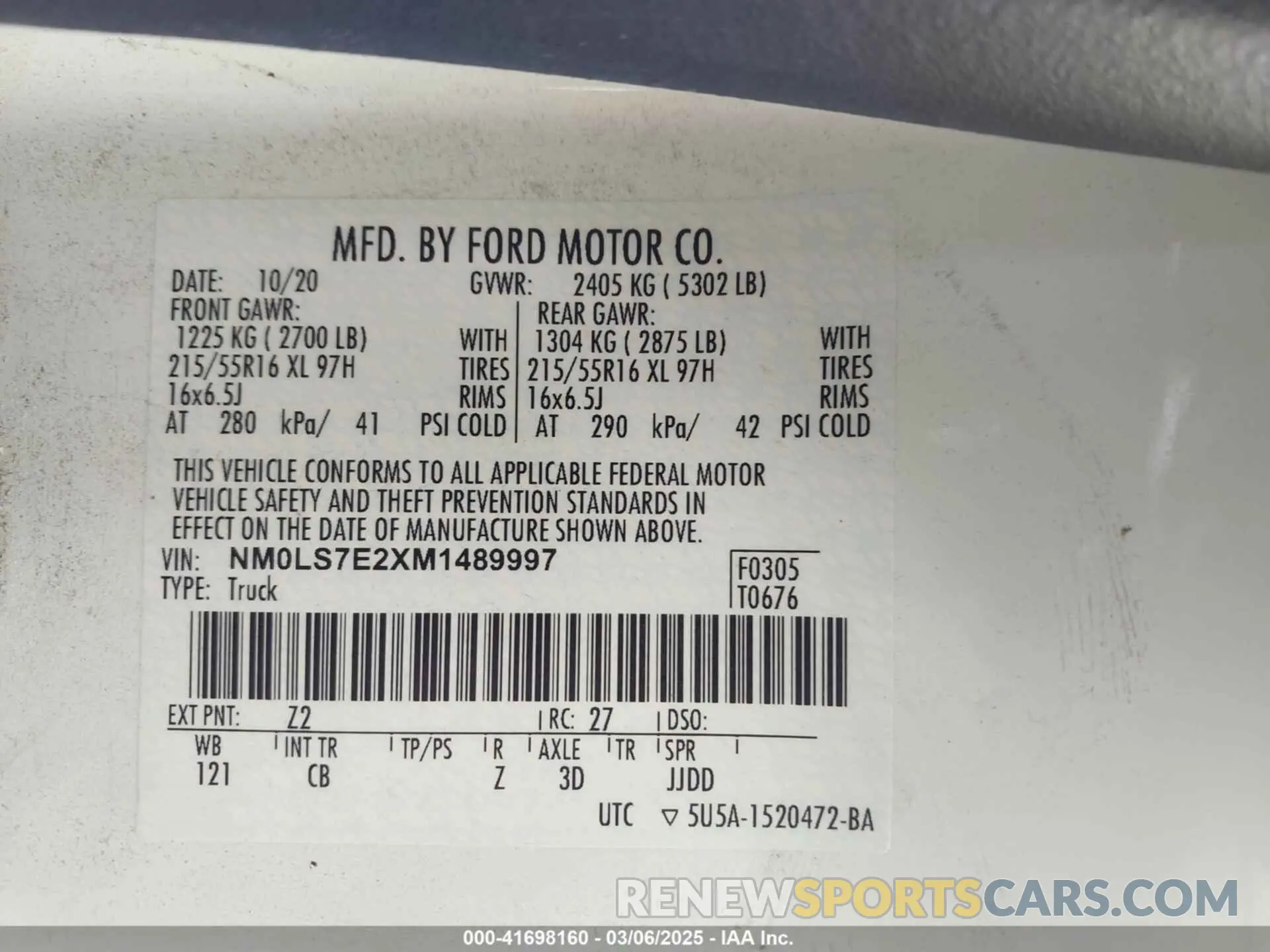 9 fotografías del automóvil dañado NM0LS7E2XM1489997 FORD TRANSIT CONNECT 2021