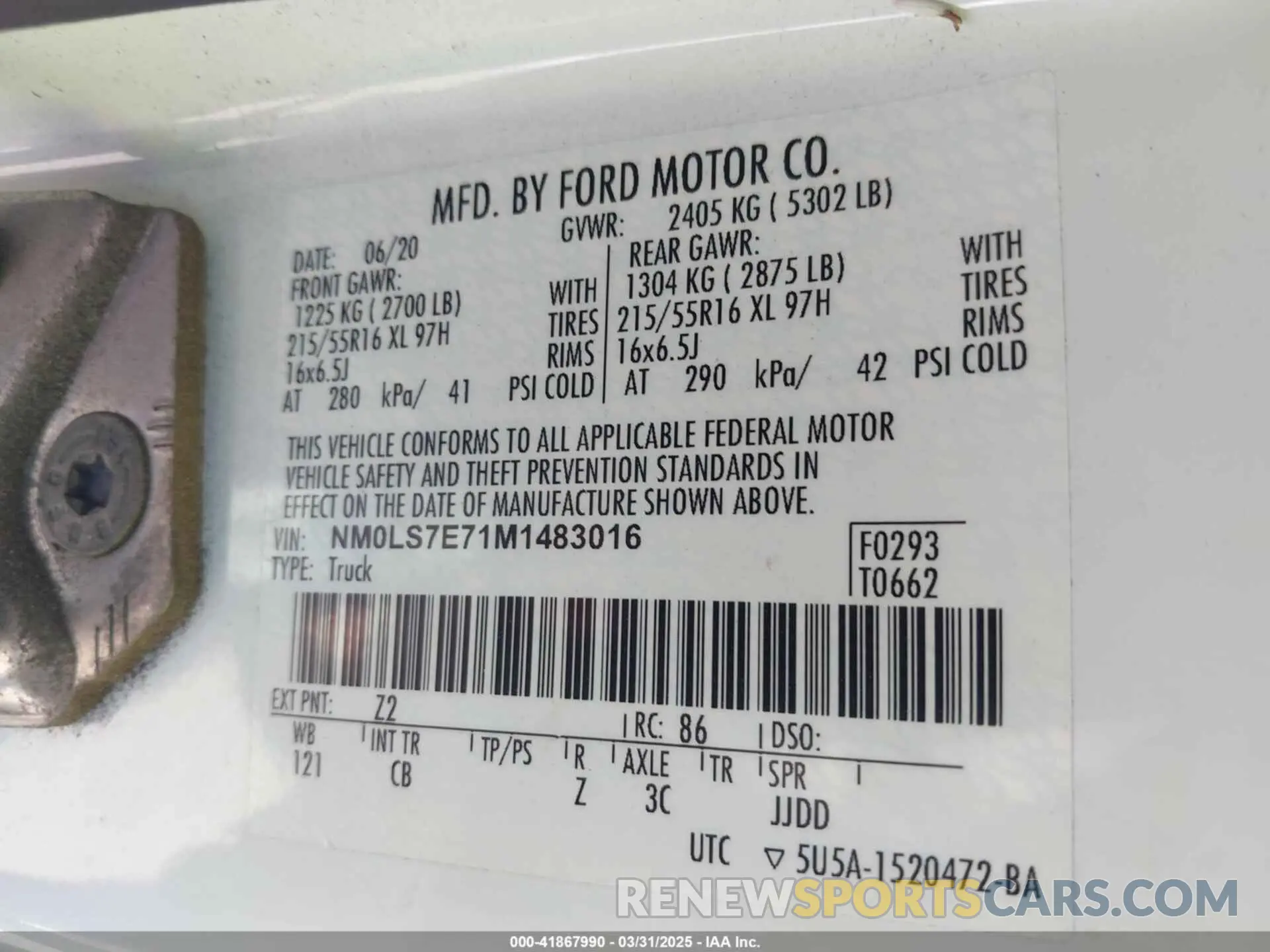 6 fotografías del automóvil dañado NM0LS7E71M1483016 FORD TRANSIT CONNECT 2021