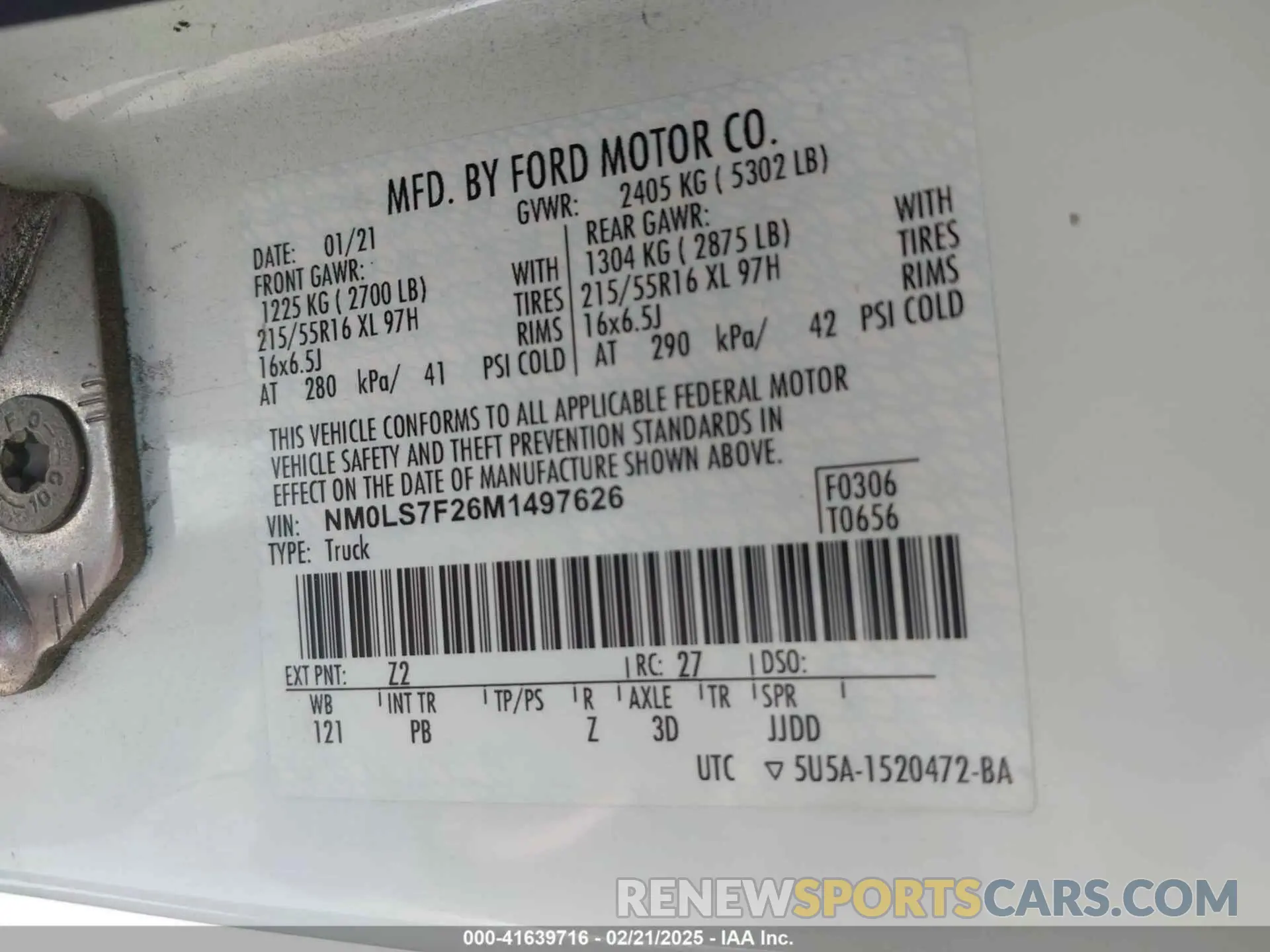 9 fotografías del automóvil dañado NM0LS7F26M1497626 FORD TRANSIT CONNECT 2021