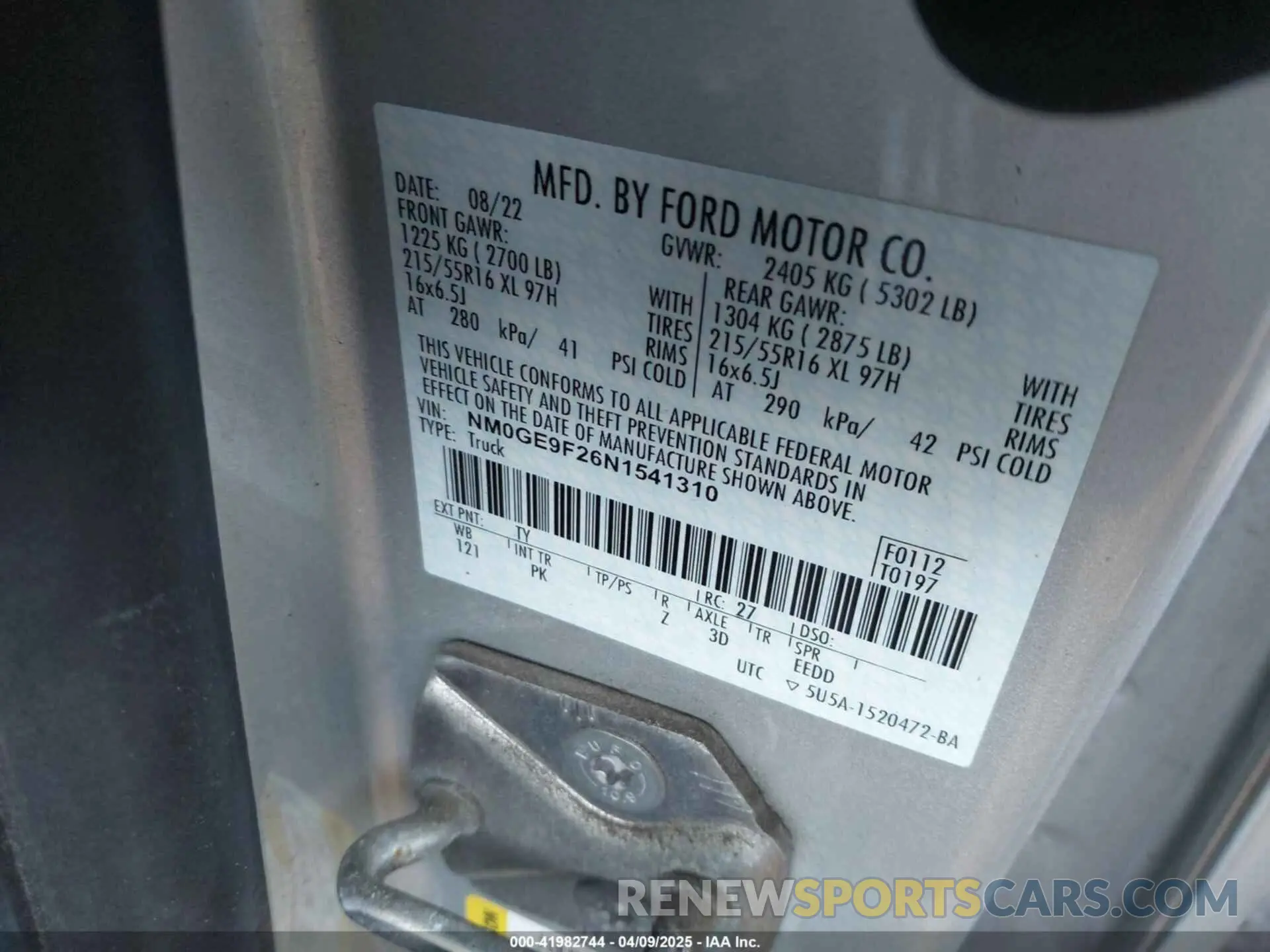 9 fotografías del automóvil dañado NM0GE9F26N1541310 FORD TRANSIT CONNECT 2022
