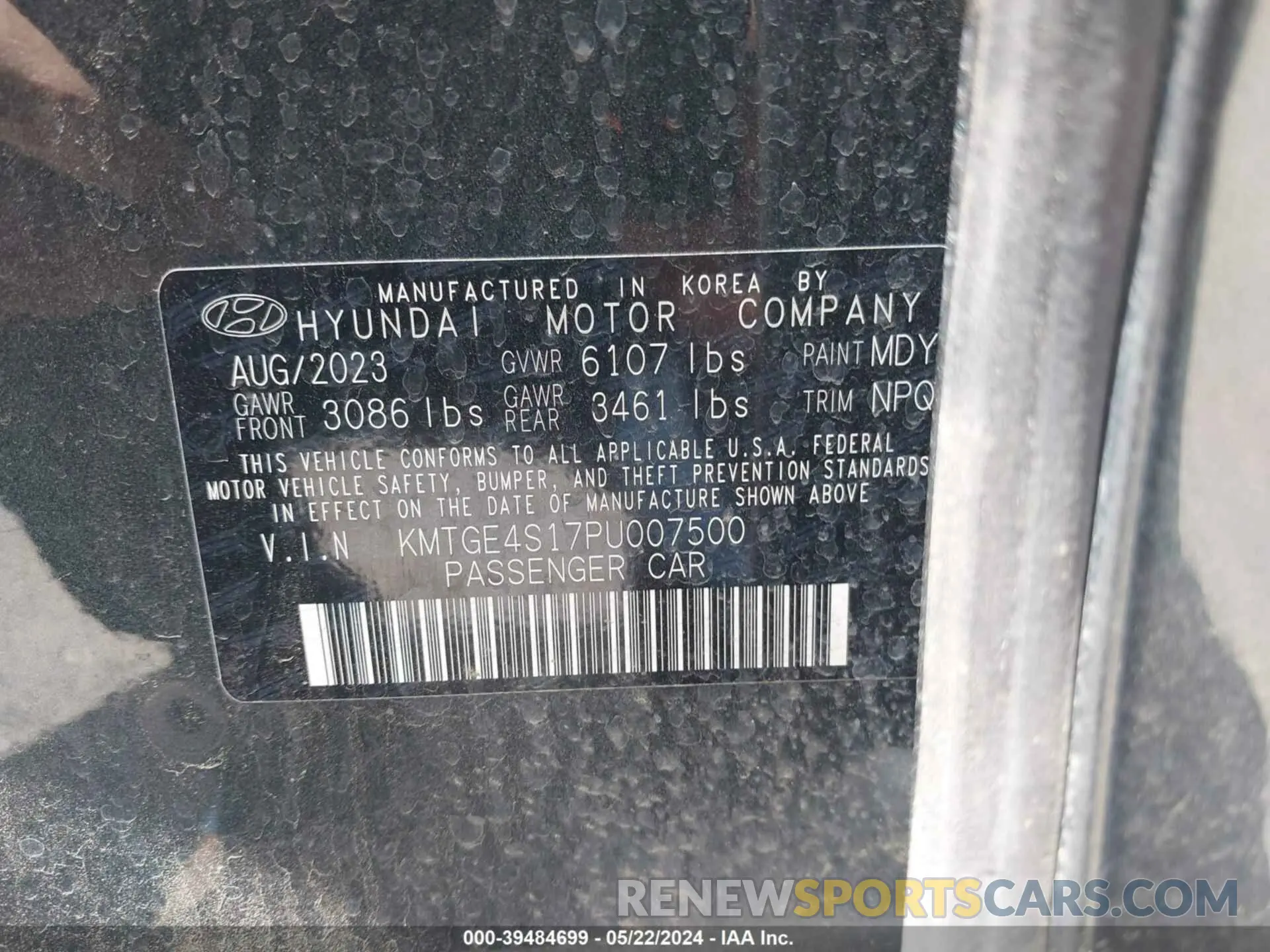 9 fotografías del automóvil dañado KMTGE4S17PU007500 GENESIS ELECTRIFIED G80 2023