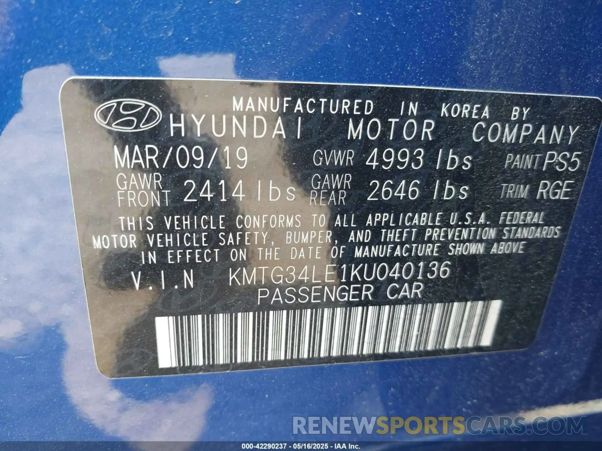 9 fotografías del automóvil dañado KMTG34LE1KU040136 GENESIS G70 2019