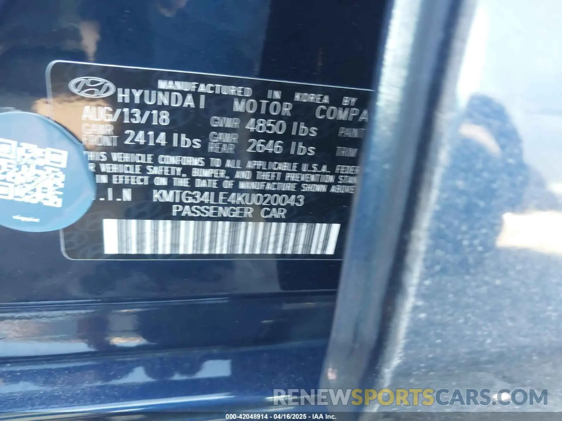 9 fotografías del automóvil dañado KMTG34LE4KU020043 GENESIS G70 2019