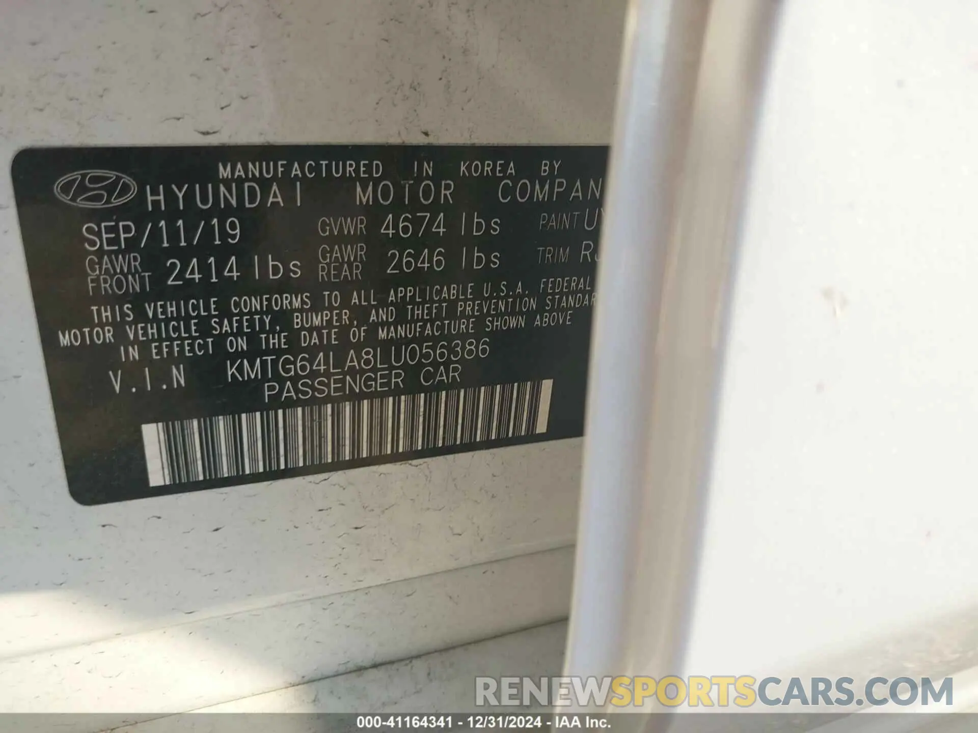 9 fotografías del automóvil dañado KMTG64LA8LU056386 GENESIS G70 2020