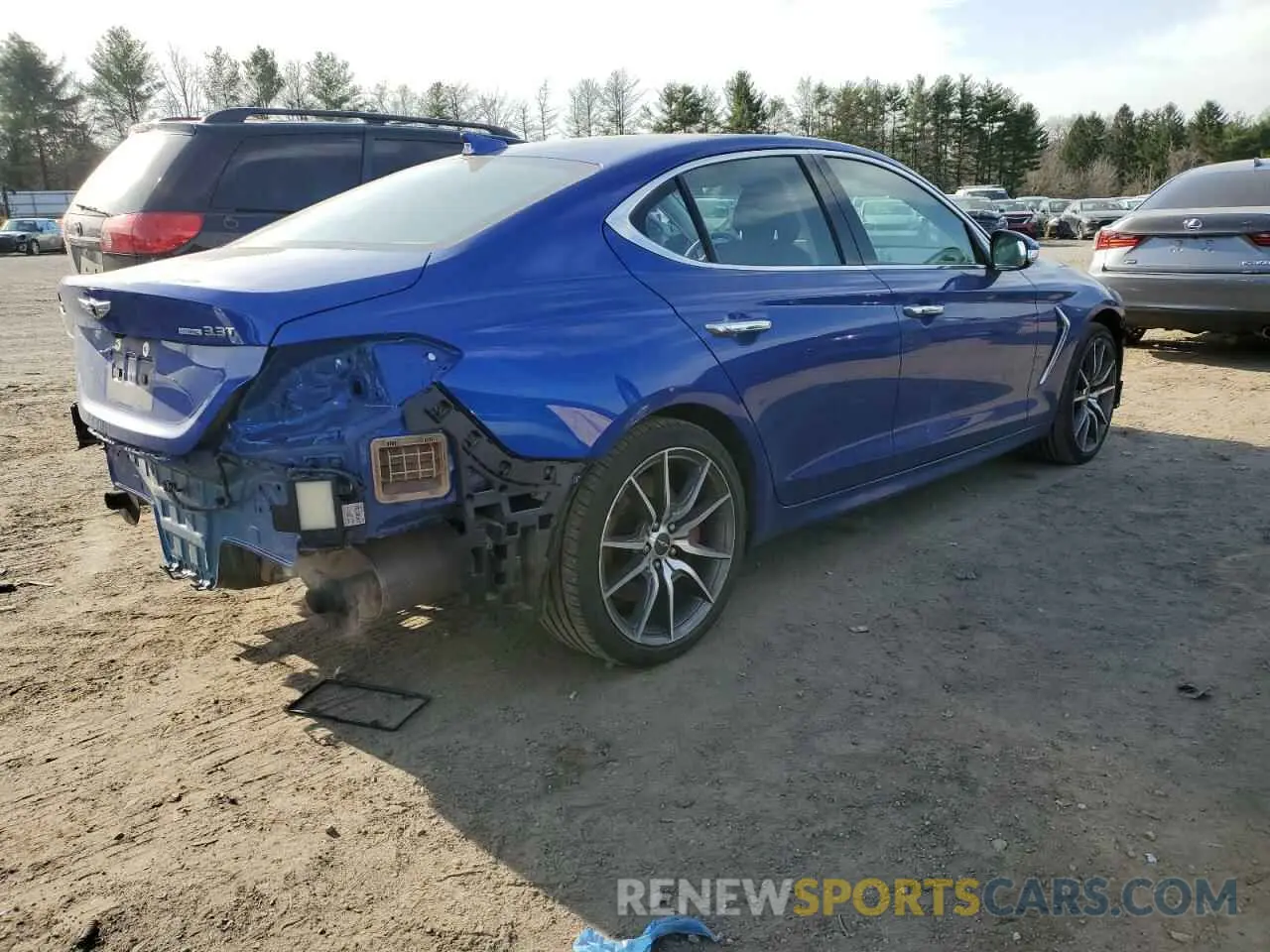 3 fotografías del automóvil dañado KMTG74LEXMU074292 GENESIS G70 2021