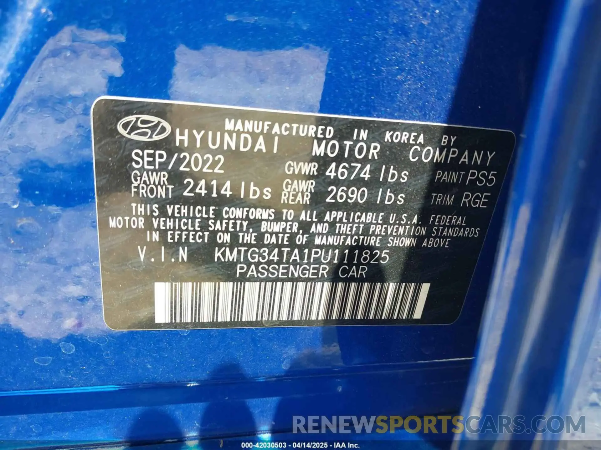 9 fotografías del automóvil dañado KMTG34TA1PU111825 GENESIS G70 2023