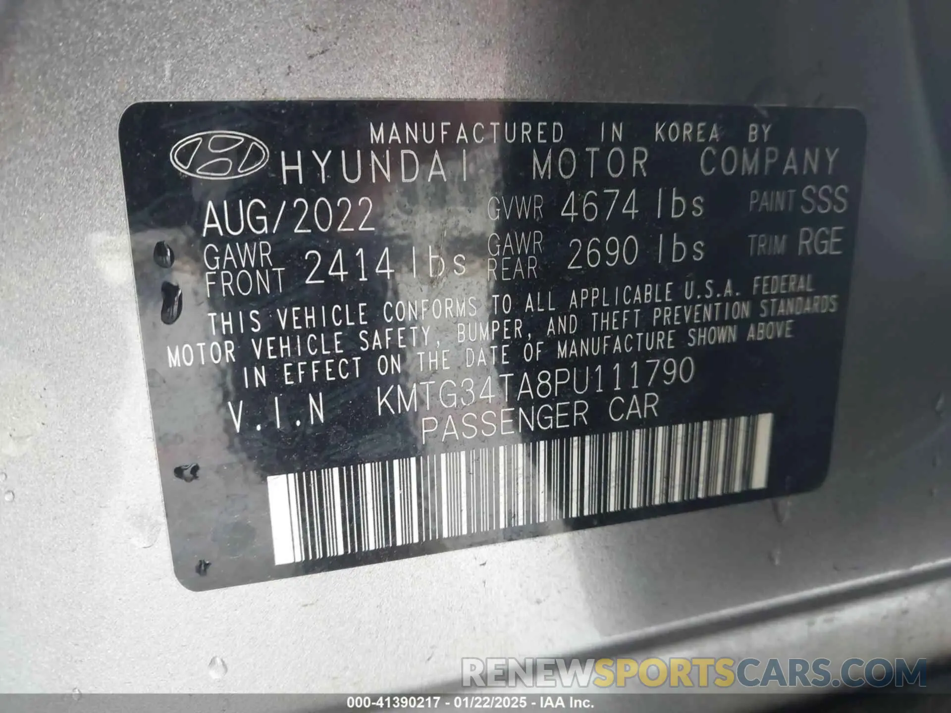 9 fotografías del automóvil dañado KMTG34TA8PU111790 GENESIS G70 2023