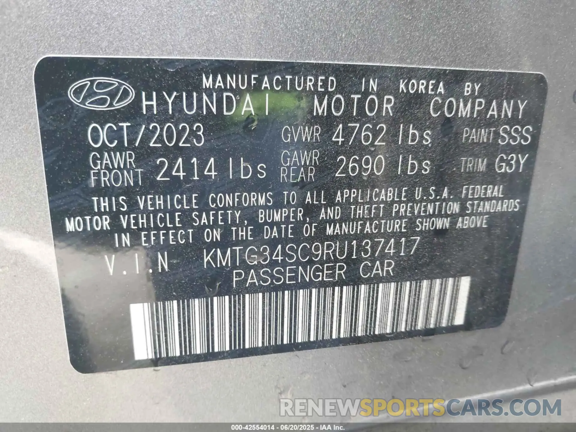 9 fotografías del automóvil dañado KMTG34SC9RU137417 GENESIS G70 2024