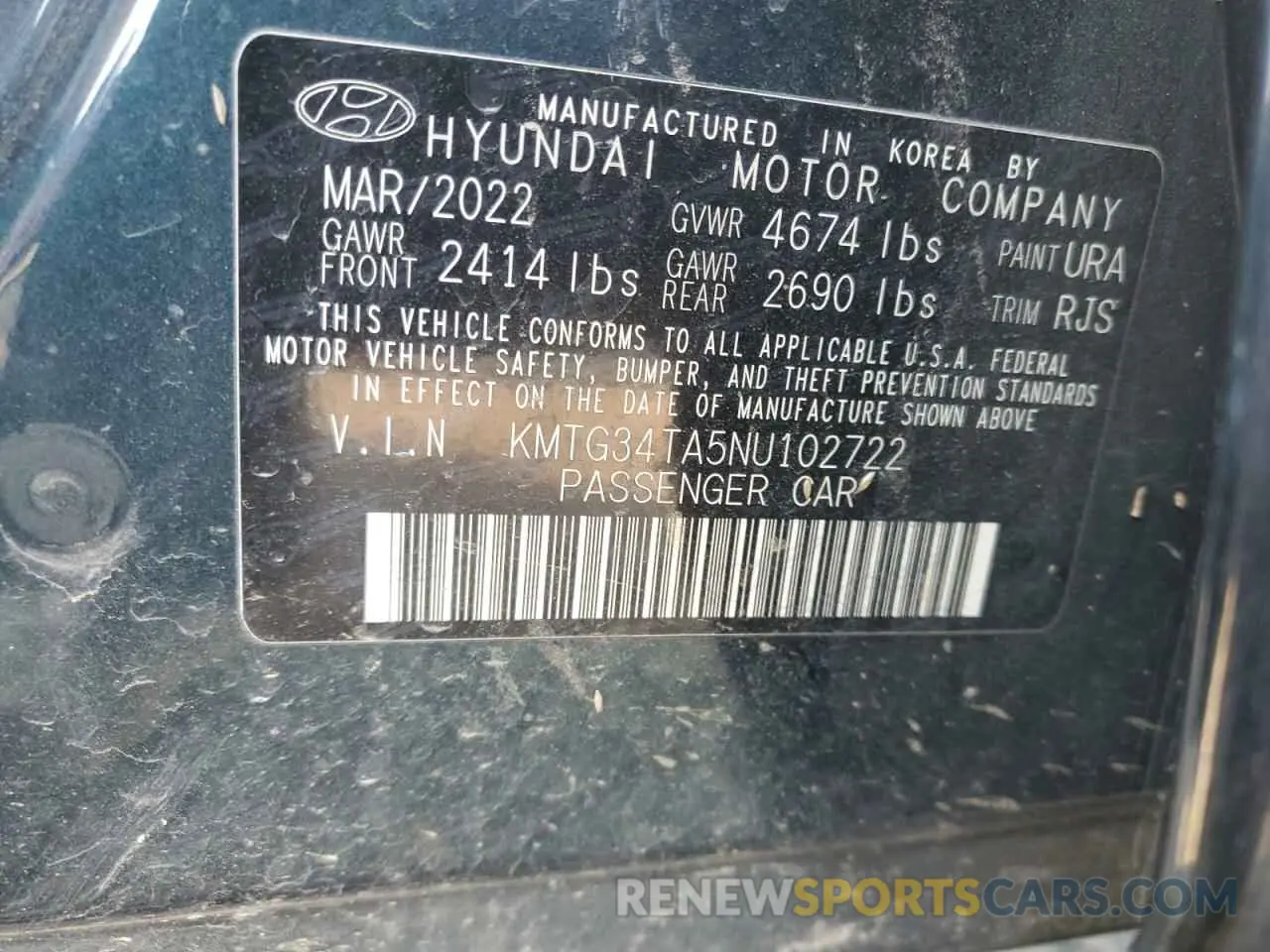 12 fotografías del automóvil dañado KMTG34TA5NU102722 GENESIS G70 BASE 2022
