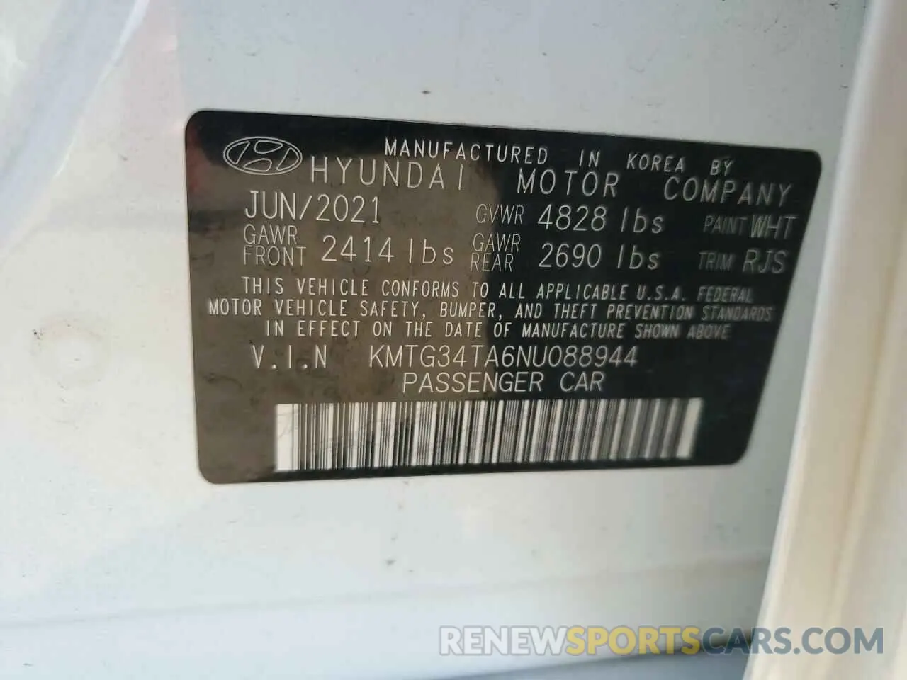 12 fotografías del automóvil dañado KMTG34TA6NU088944 GENESIS G70 BASE 2022