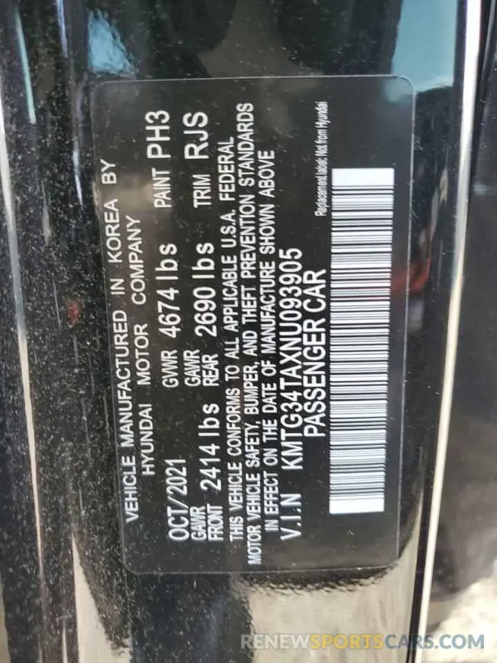 13 fotografías del automóvil dañado KMTG34TAXNU093905 GENESIS G70 BASE 2022
