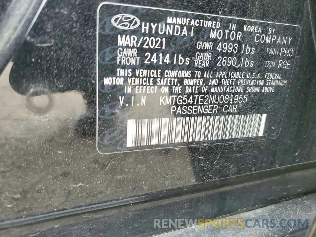 12 fotografías del automóvil dañado KMTG54TE2NU081955 GENESIS G70 BASE 2022