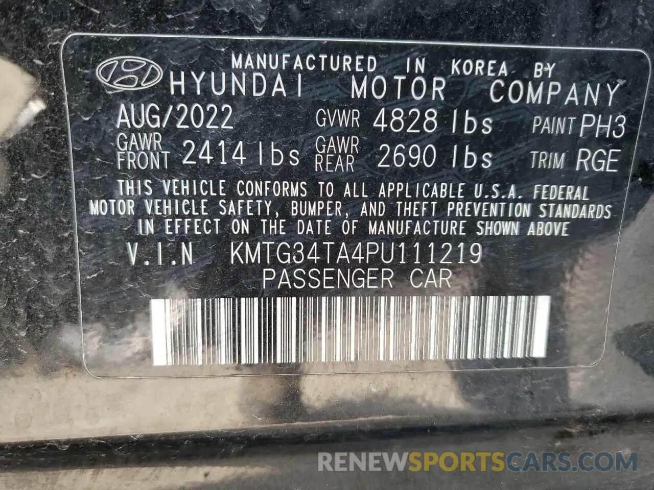 12 fotografías del automóvil dañado KMTG34TA4PU111219 GENESIS G70 BASE 2023