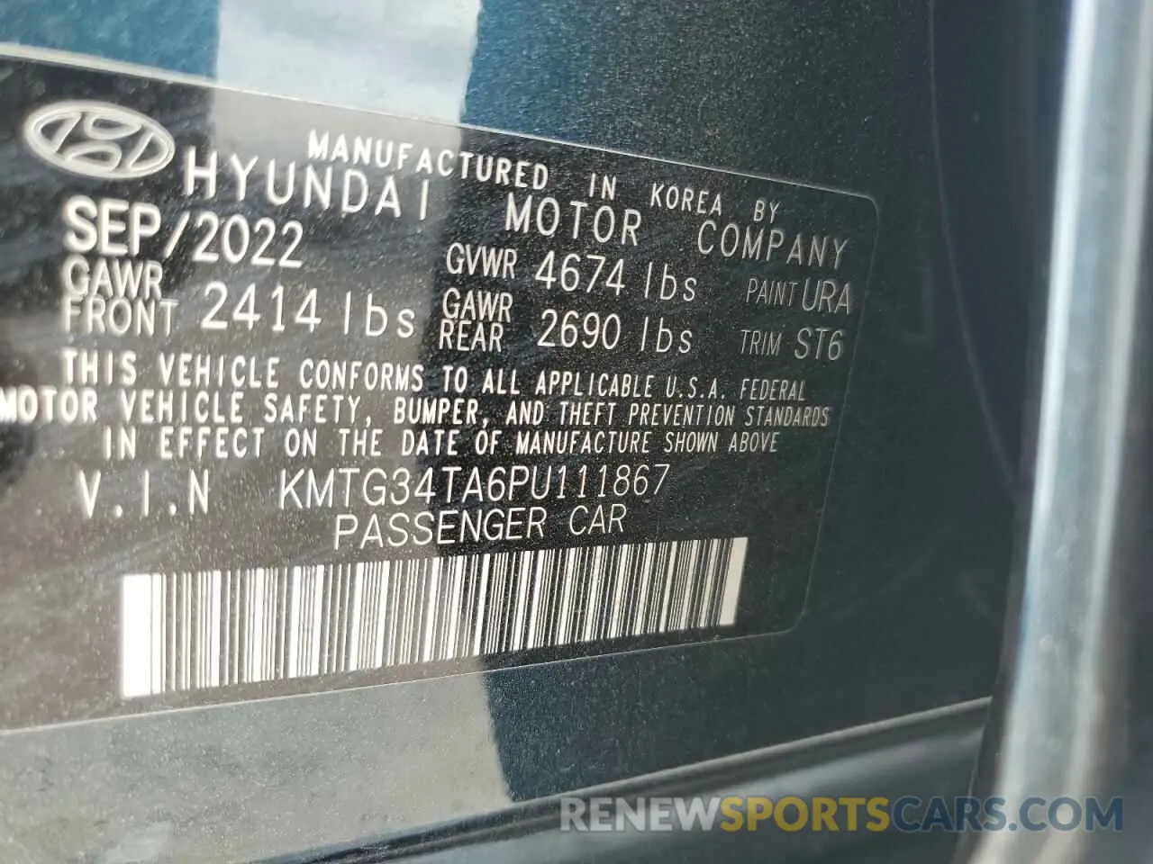12 fotografías del automóvil dañado KMTG34TA6PU111867 GENESIS G70 BASE 2023